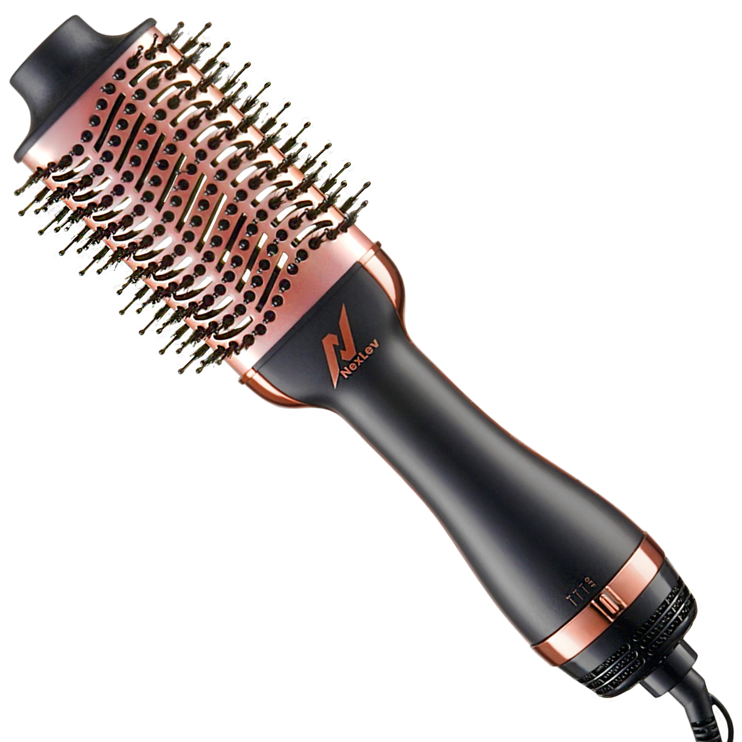NexLev Ionic Hot Air Brush | 3 in 1 Blow Dryer, Straightener, Volumizer & Styler | 360° Airflow Vents | Ceramic Tourmaline Coated Brushing Head | Tangle Free Bristle |3 Speed & 2 Heat Settings|V-01RG
