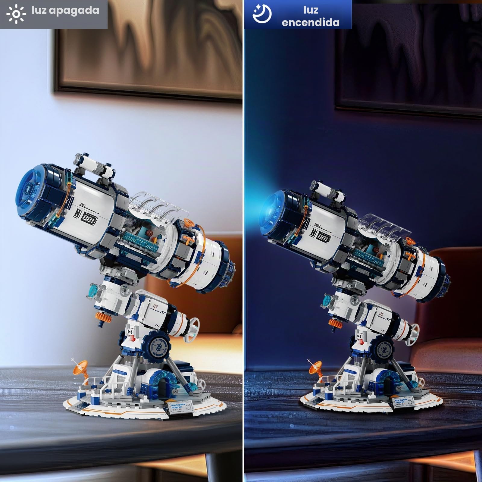 Juego de bloques de construcción telescópicos con luces, telescopio espacial, bloques de construcción, juguetes para decoración de habitaciones, regalo para adultos, niños, niñas
