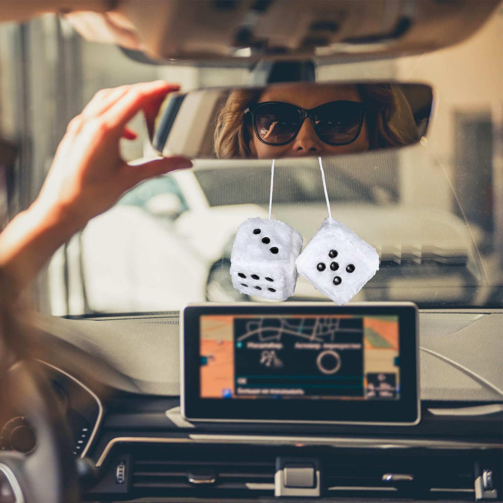 Dadi Di Peluche Rosa Per Specchietto Auto - Coppia Di Accessori Appesi Morbidi E Lavabili - Foto 3