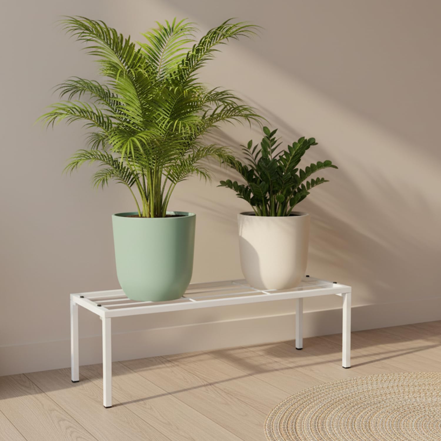BonKaso Rectangular (Pack of 1) Metal Plant Stand for Balcony & Garden (61x21x21 cm) | Flower Pot Holder for Indoor & Outdoor Use | Decorative Planter Stand for Living Room & Home Garden Decor- White-image-9