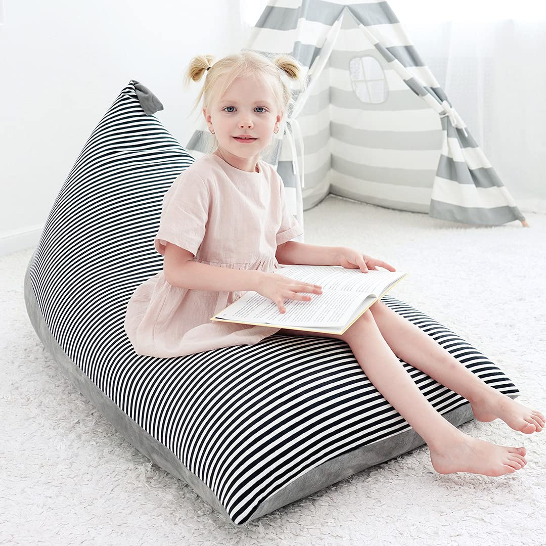 Bean Bag Chairs for Kids 8-12, 53 Inch Toddler Kids Grey Soft Bean Bag Chair Girls and Boys Bean Bag Covers Only Stuff n Sit Storage Bean Bag Chair Stuffed Animal Storage