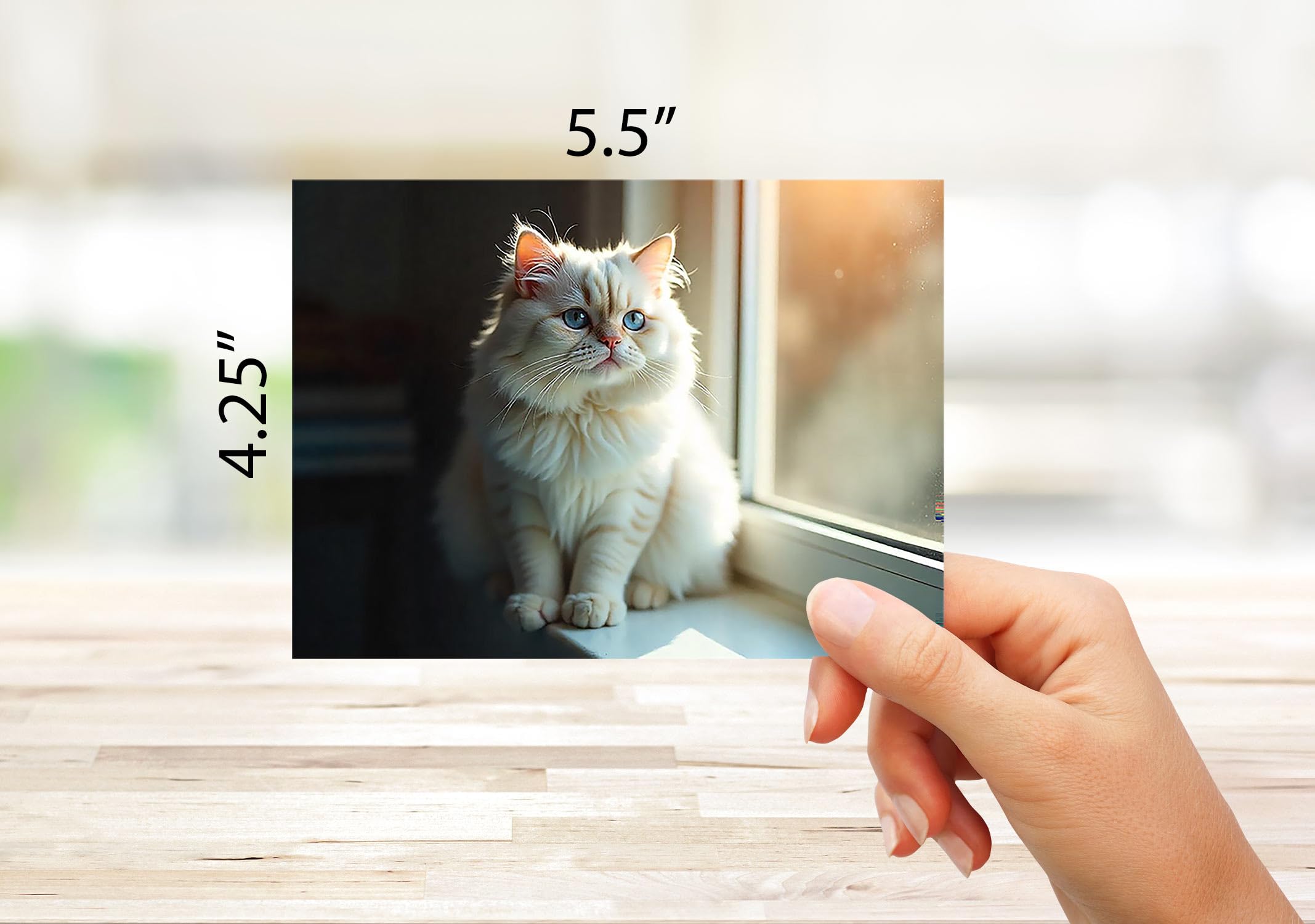 Small World Greetings Sunlit Lot de 24 cartes de photographie de chat – Intérieur vierge avec enveloppes blanches – Format A2 14 x 10,8 cm – Parfait pour les amoureux des chats, les anniversaires, les