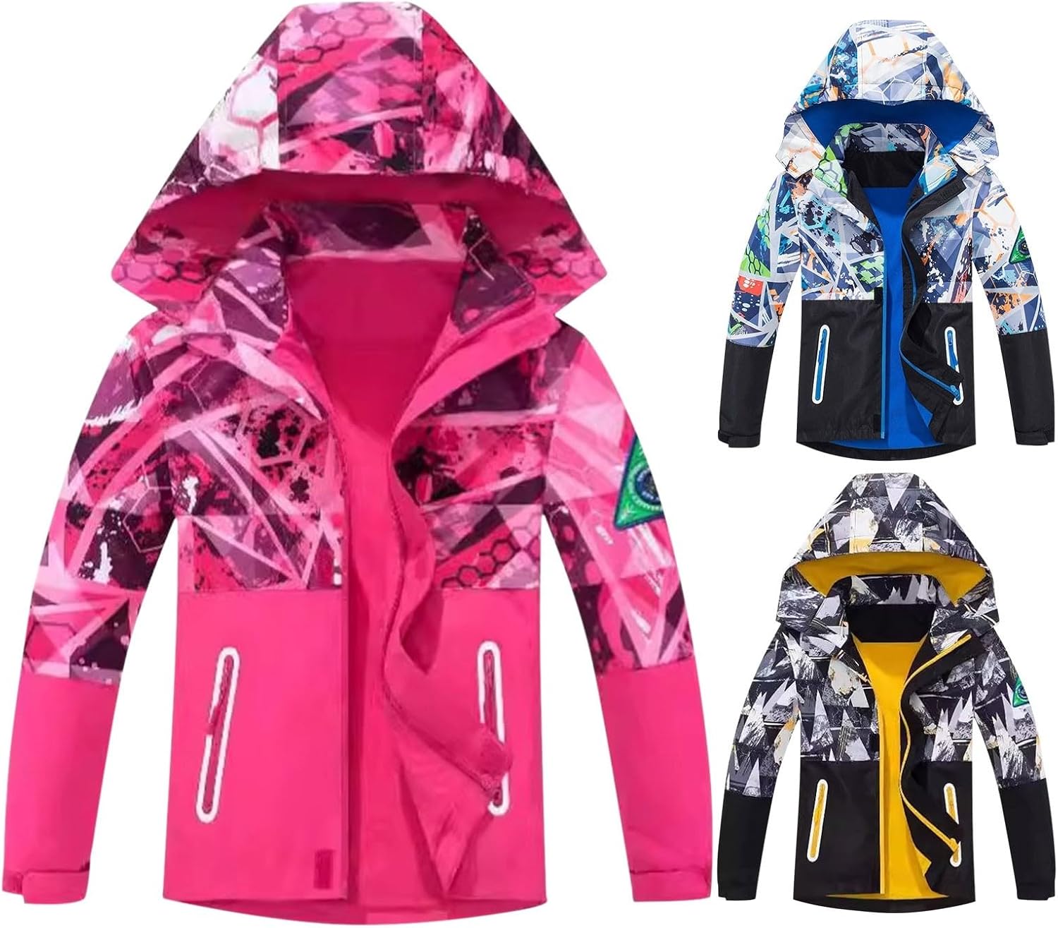 Boys Waterproof Rain Jacket Zipper Hooded Graphic Rain Coats Kids Windbreak Lightweight Dinosaur Spring Jacket Outwear