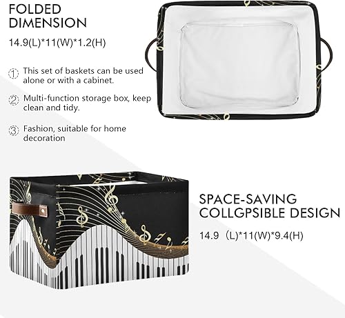 Miniatura 3 de AUUXVA Cesta de almacenamiento para piano teclado, nota musical, caja de almacenamiento de arte, caja de almacenamiento de lona duradera plegable