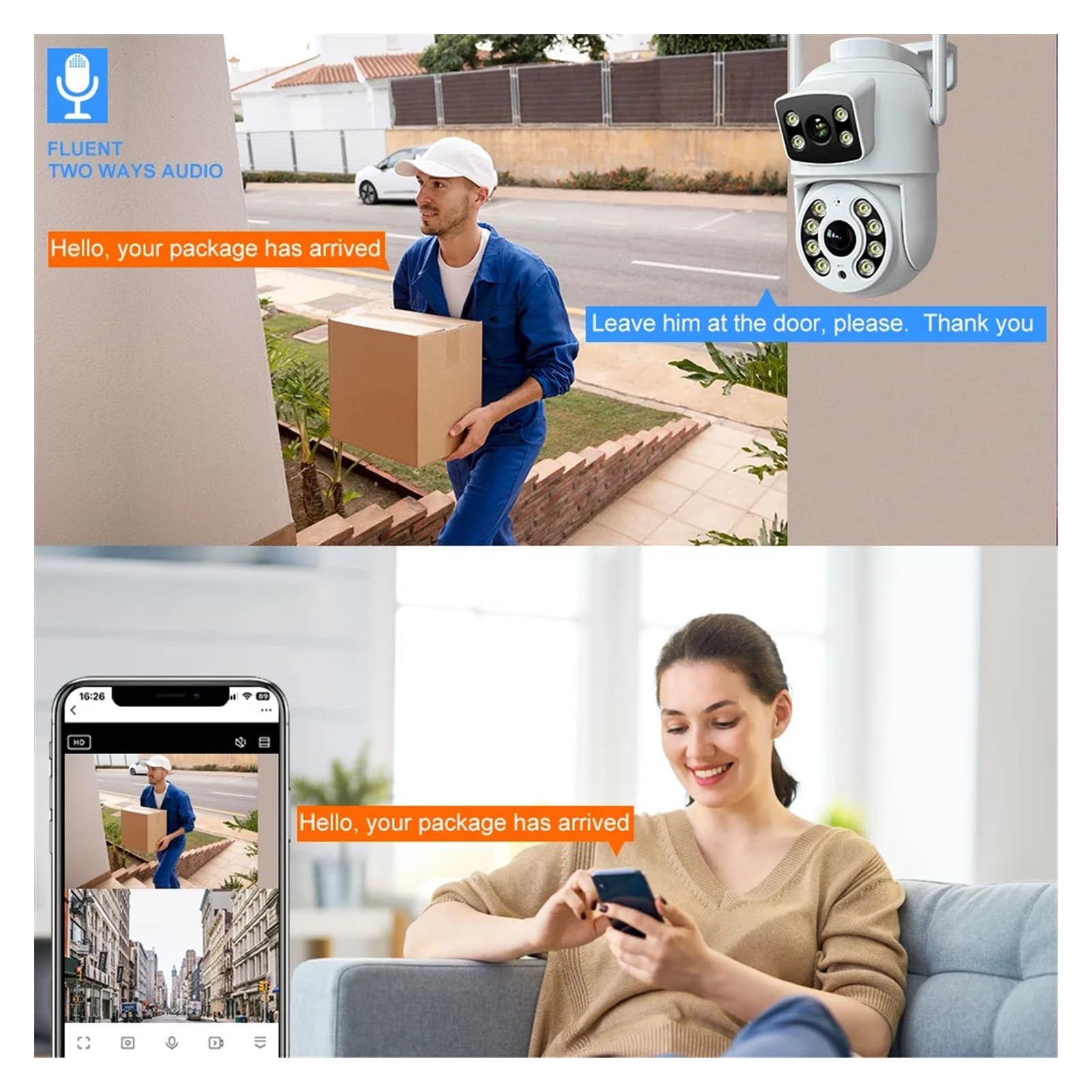 4MP WiFi Surveillance Camera Dual Lens Dual Screen IP Cameras Wireless Auto Tracking Color Night Vision 10X Digital Zoom CAM(CAM No SD Card)