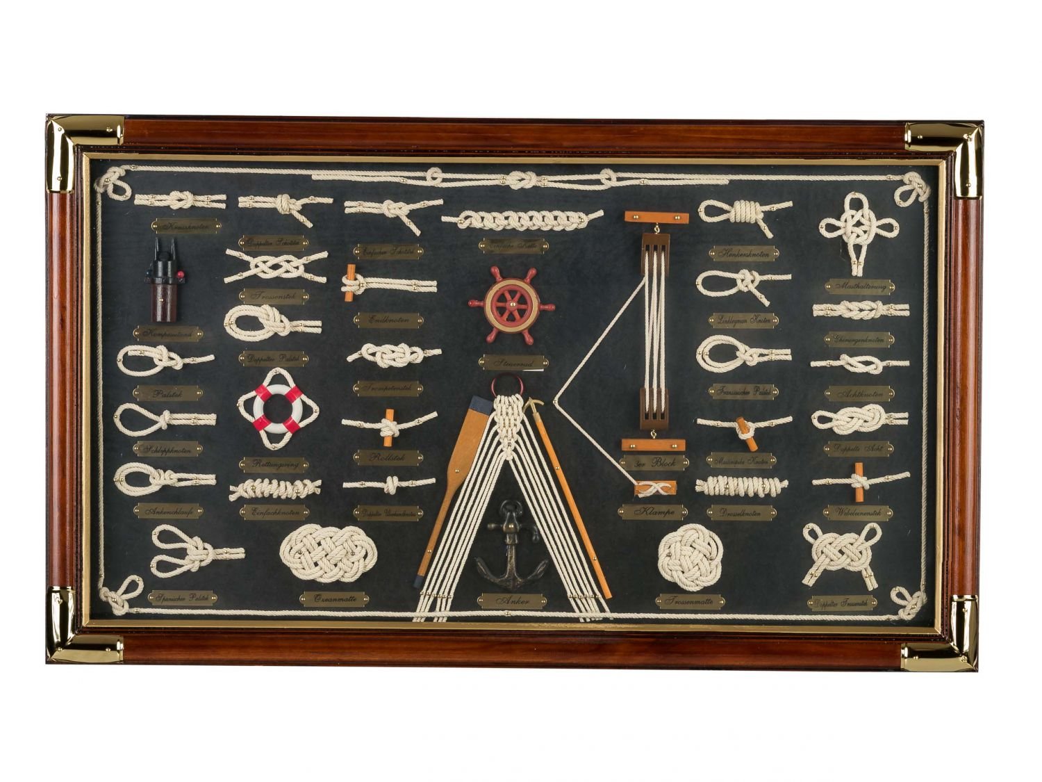 aubaho Knotentafel Schaukasten unter Glas Knoten 73cm deutsche Beschriftung Schiff Boot