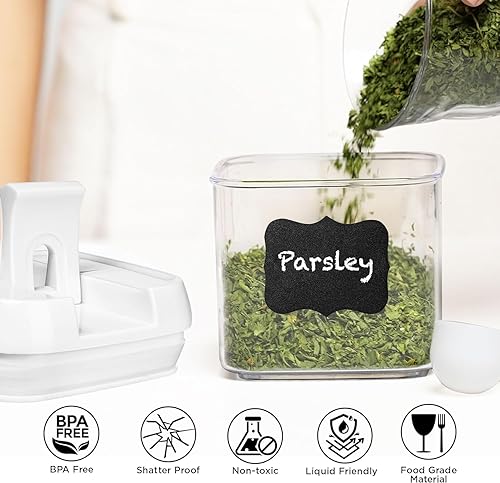 Miniatura 10 de Shazo Juego de 9 recipientes herméticos para especias + 9 cucharas, recipientes de plástico transparente duradero para almacenamiento de alimentos