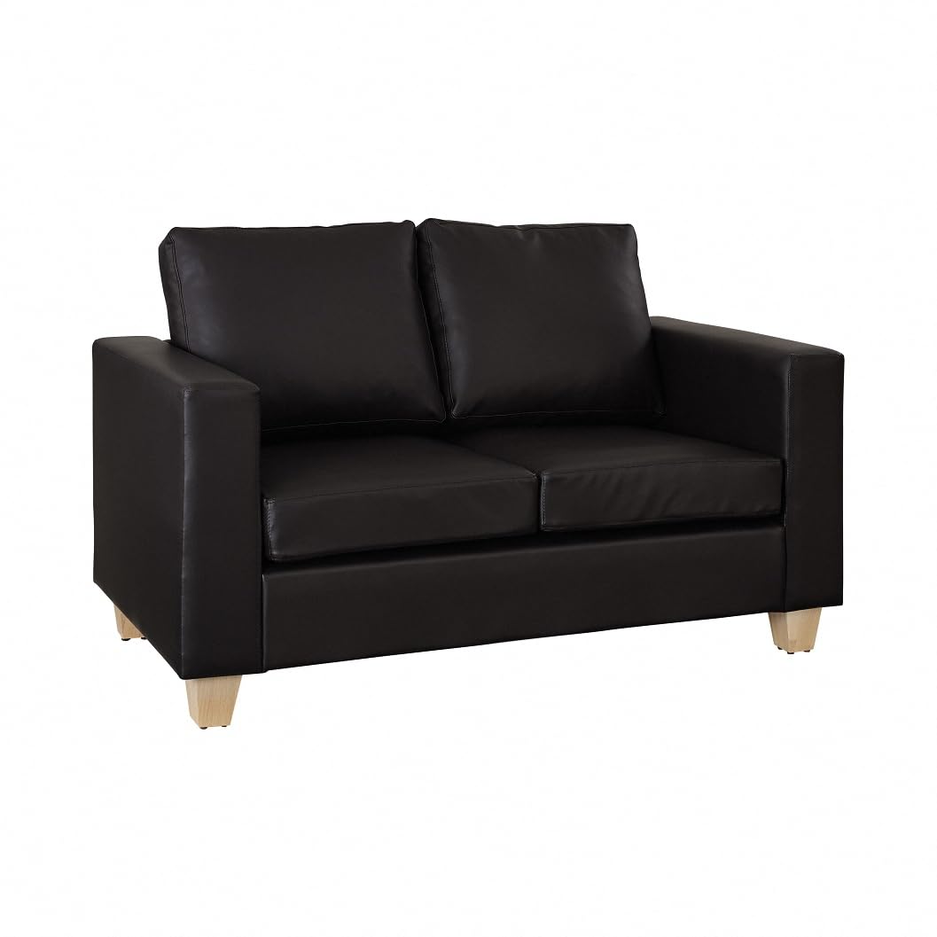 Home Detail 2 Seater Sofa in Faux Leather, Leather Sofa in a Box with Minimal Assembly in Black or Brown, 2 Seater Sofas & Couches in Faux Leather (Brown)