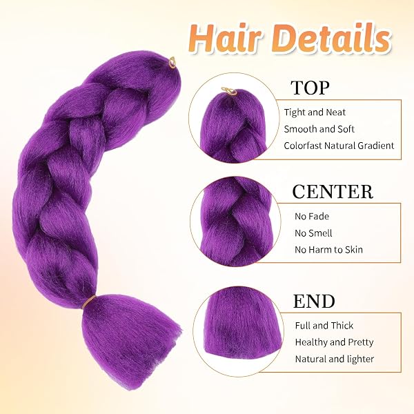 ShowJarlly Extensions de cheveux synthétiques ombrés, tressables, 61 cm, 1 pièce, pour box braids et tresses, violet foncé - 2