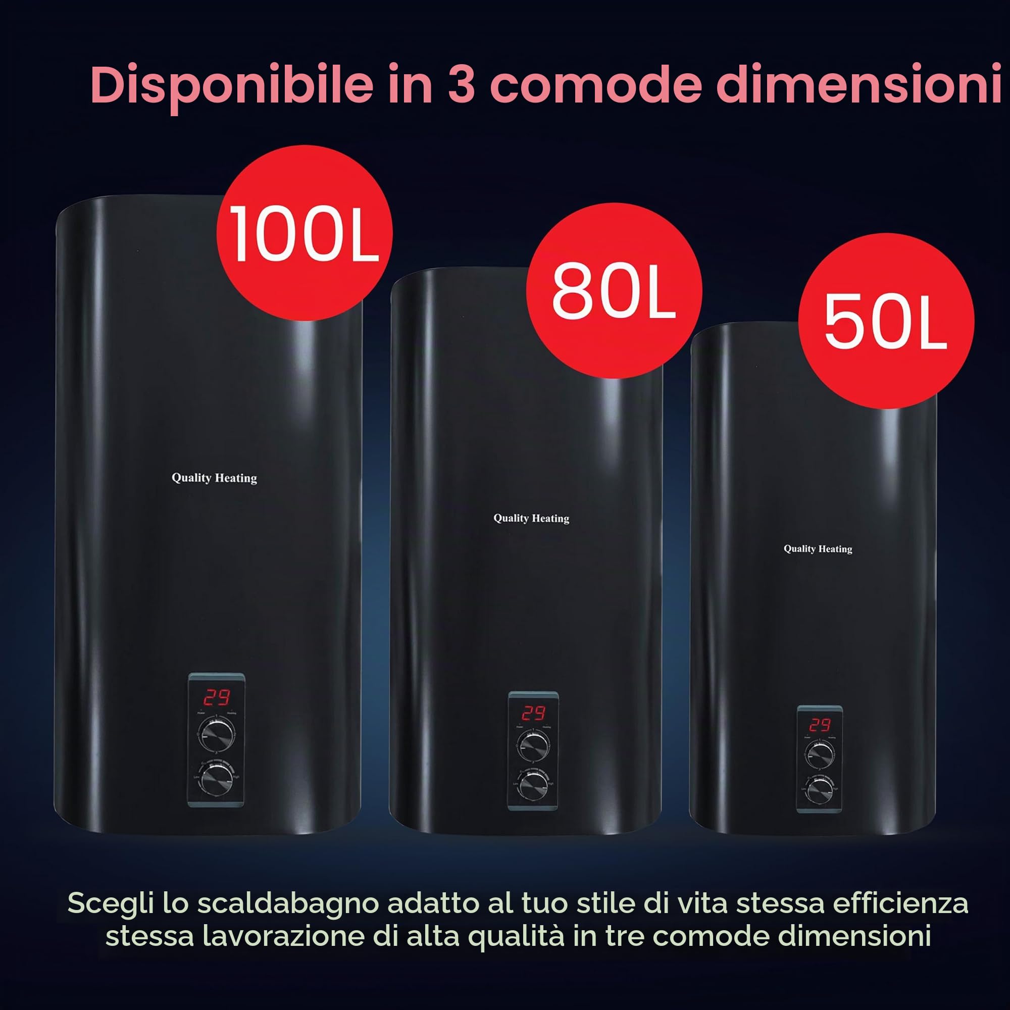 scaldabagno elettrico 30 L, 1500 W, controllo digitale, valvola di sicurezza inclusa, installazione a parete, efficiente, boiler elettrico bianco