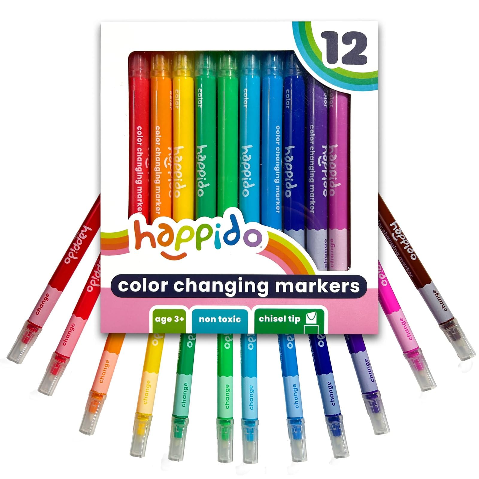 International Arrivals Double Sided Color Changing Marker Sets for Kids Happido, Set of 12 Chisel Tip Non Toxic Markers, Great School Supplies, Art