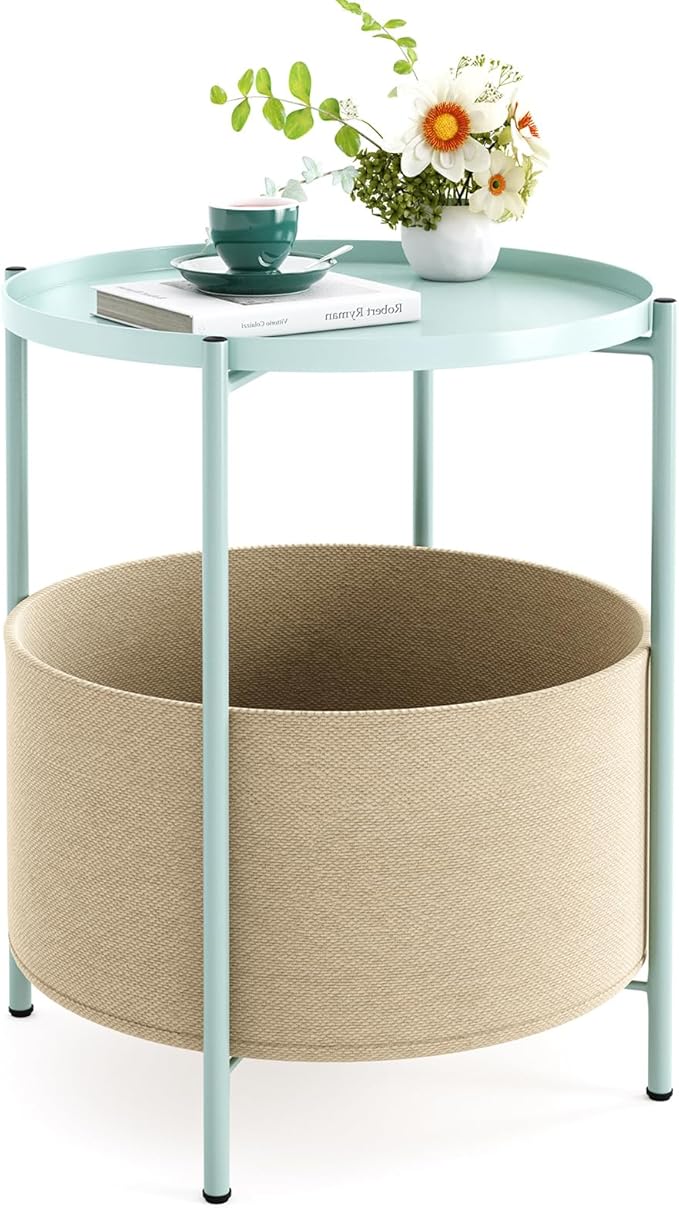 Amazon.com: Fixwal Round Side Table, Nursery Side Table, End Table with Fabric Storage Basket ...
