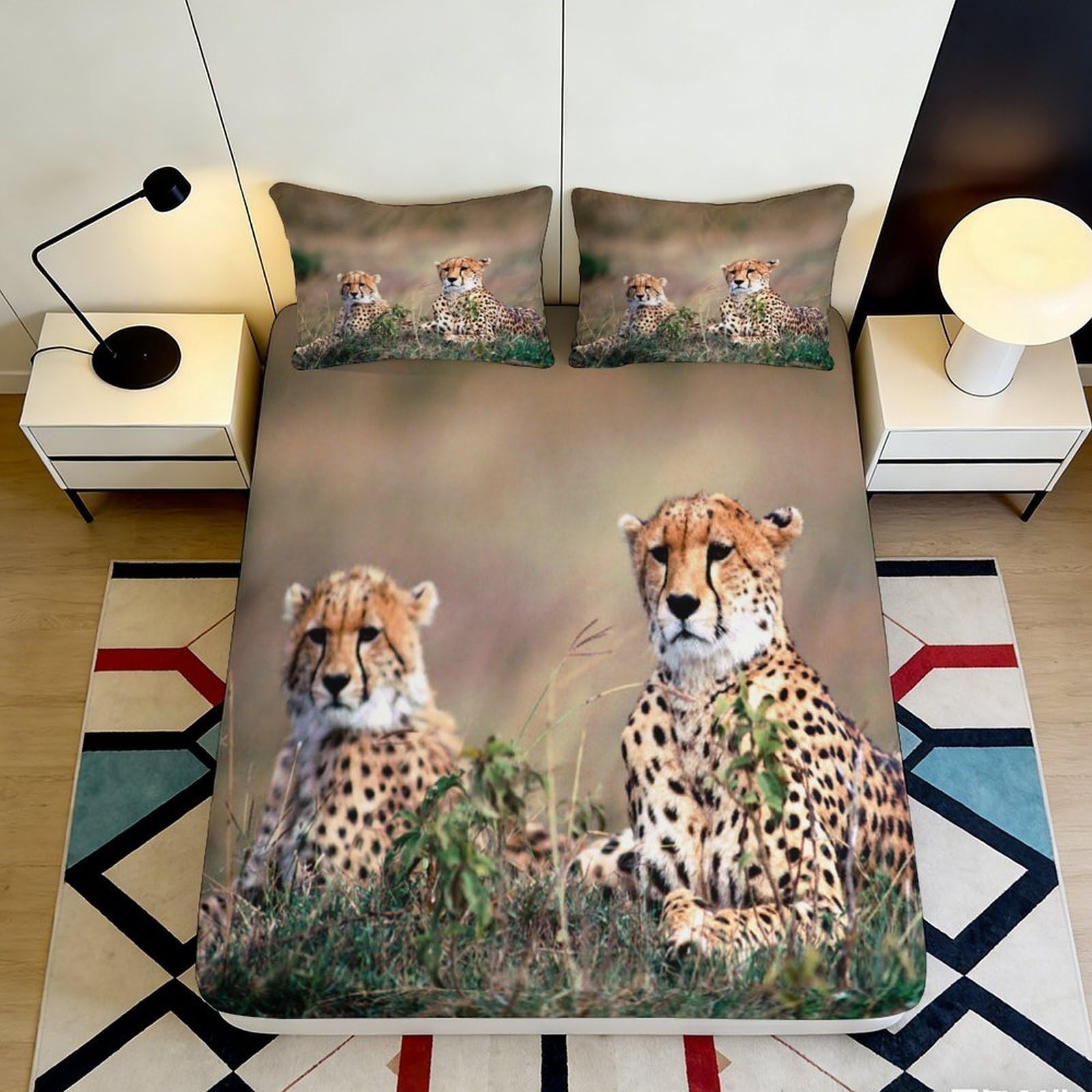 3D Printed Cheetah Grassland Fitted Sheet Microfiber Animal Wildlife Savannah Mattress Cover Bedroom Decor 90x200x25cm