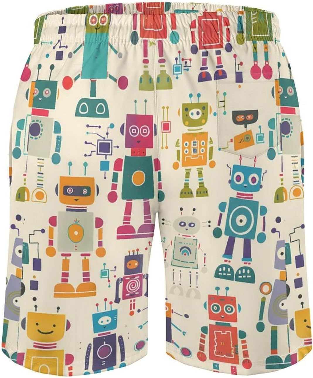 Colorful Robots Casual Men's Swim Trunks Novelty Summer Beach Shorts Swimwear with Pocket