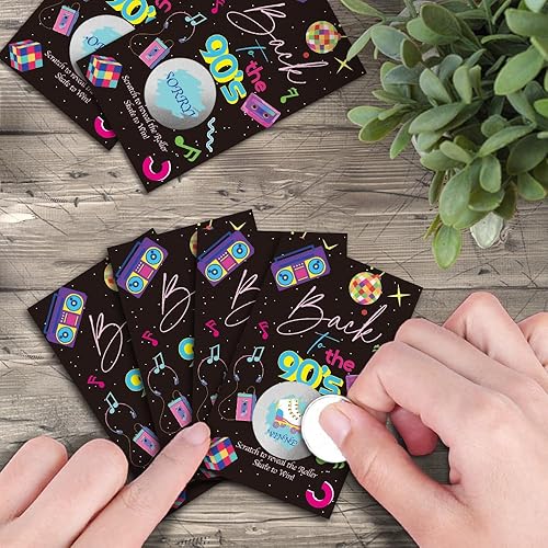 Miniatura 5 de Haizct Paquete de 50 tarjetas de rascar con temática de Back to The 90, auriculares retro para baby shower, fiesta de cumpleaños, lotería, juegos