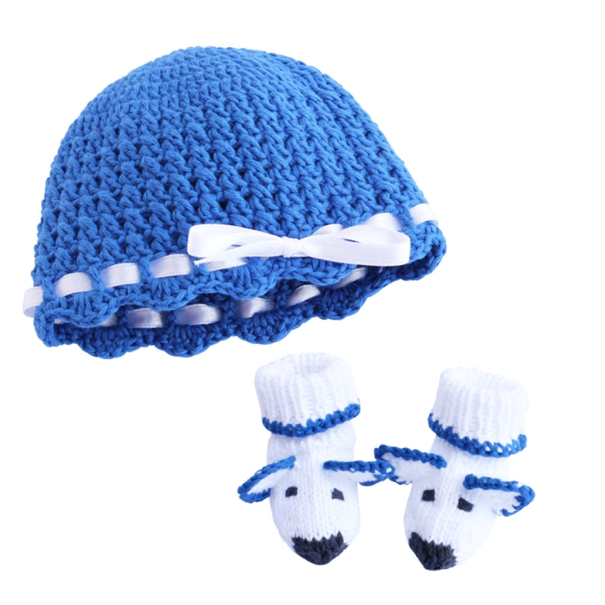 Set Frühchen-Mütze & Söckchen-Gehäkelt- BLAU
