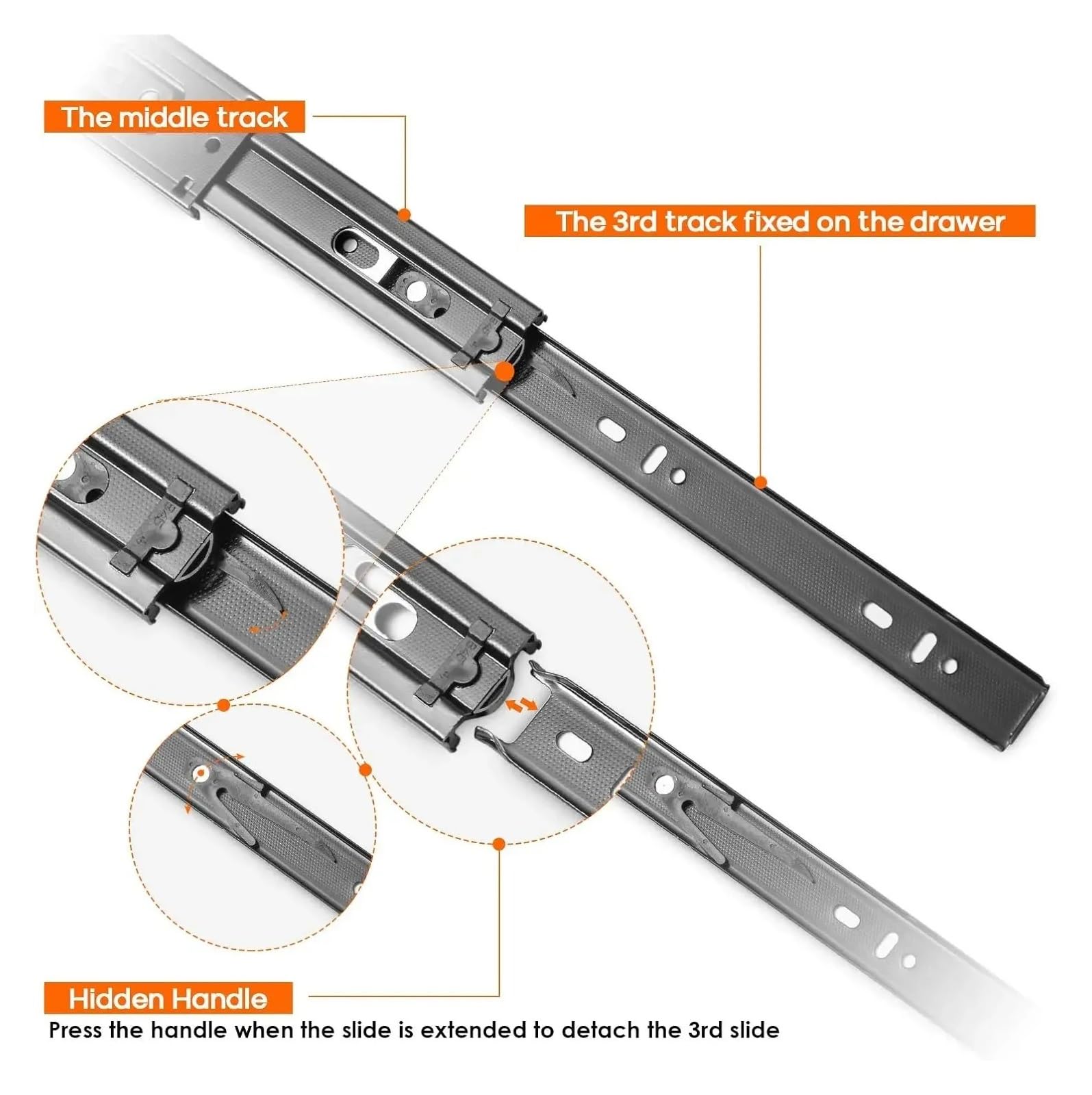 Armadio silenzioso a tre sezioni con smorzamento idraulico in acciaio | Guide for cassetti for guardaroba a tre sezioni con ferramenta for binari di guida(16 inches 40CM)