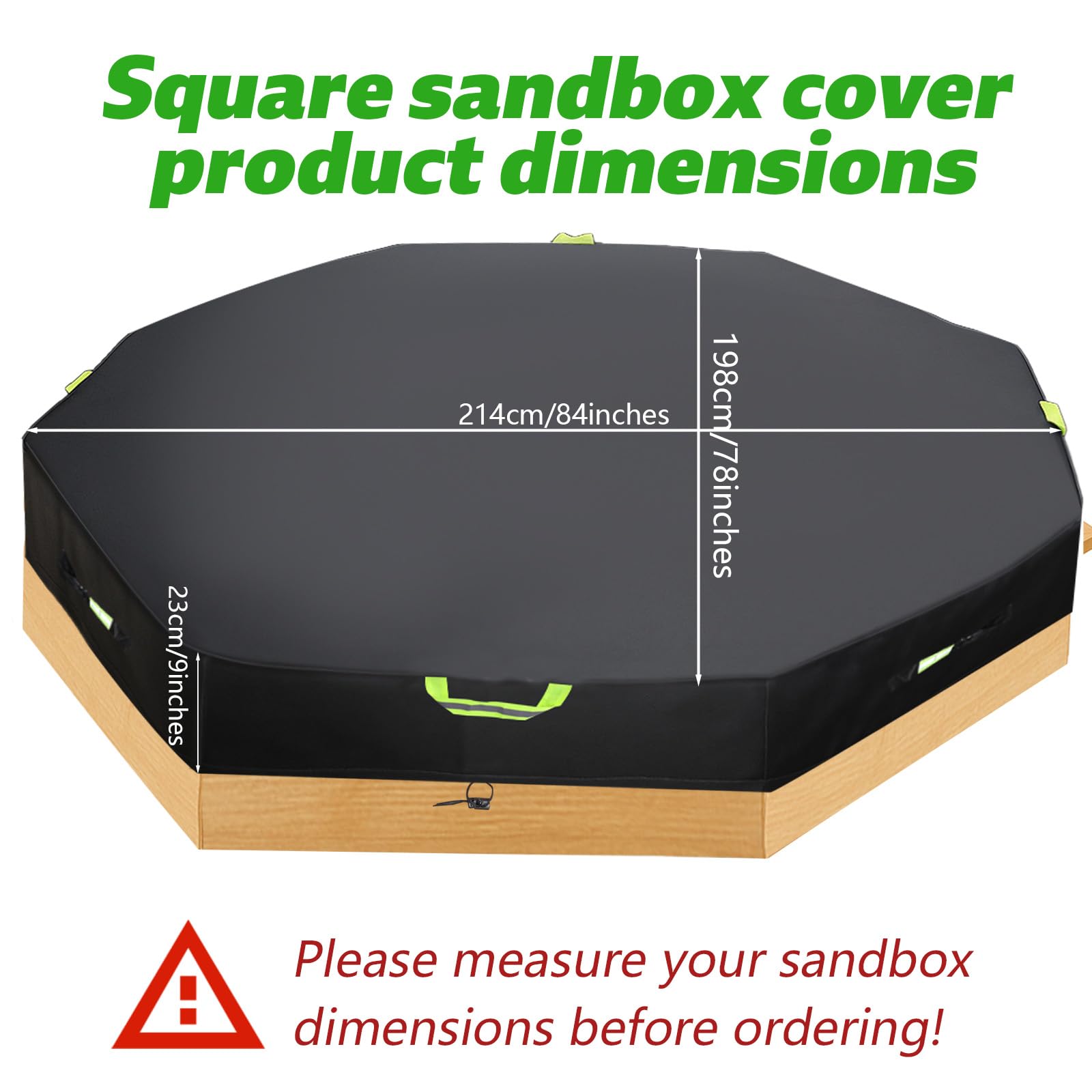 Lyreh Achteckige Abdeckung Sandkasten, 420D Oxford Gewebe Wind- und Staubdicht Wasserdicht Sandkasten Schutz Deckel Außenbereich zum Schutz von Sand Spielzeug Kinder, 214x198x23cm