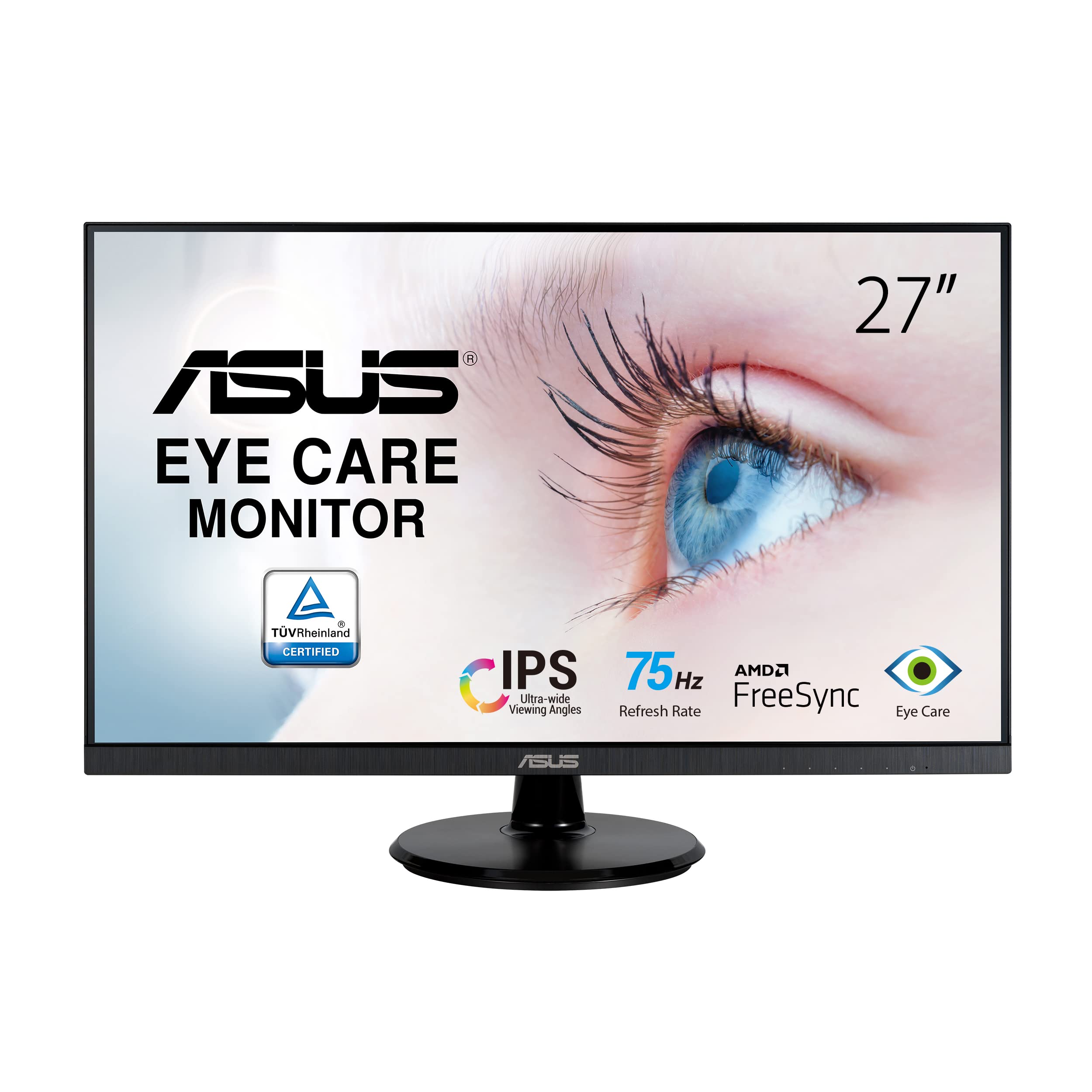 ASUS Eye Care VA27EHE | 27 Zoll Full HD IPS | Rahmenlos, TÜV zertifiziert, Blaulichtfilter, FreeSync | 75 Hz, 16:9 IPS Panel, 1920x1080 | HDMI, D-Sub, Schwarz - 27" Full HD IPS nicht höhenverstellbar HDMI, D-Sub