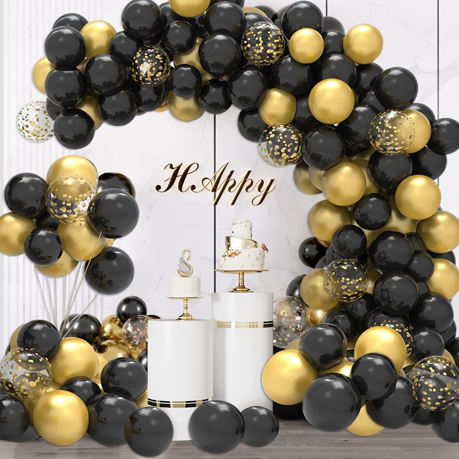 Black and Gold Balloons Garland Arch Kit, Black Gold Confetti Balloons Party Decorations for New Years,Graduations,Baby Shower,Birthday,Bridal,Wedding,Anniversary Party