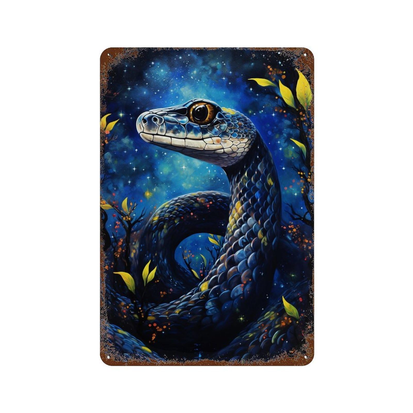 Magical Night Snake Artwork 11.8"x7.9" Retro Metal Sign, Shabby Chic Decor for Garage, Bar And Workshop Decor