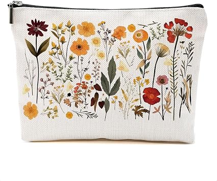 Vintage Wildflower Makeup Bag, Floral Cosmetic Bag, Plant Lover Gifts