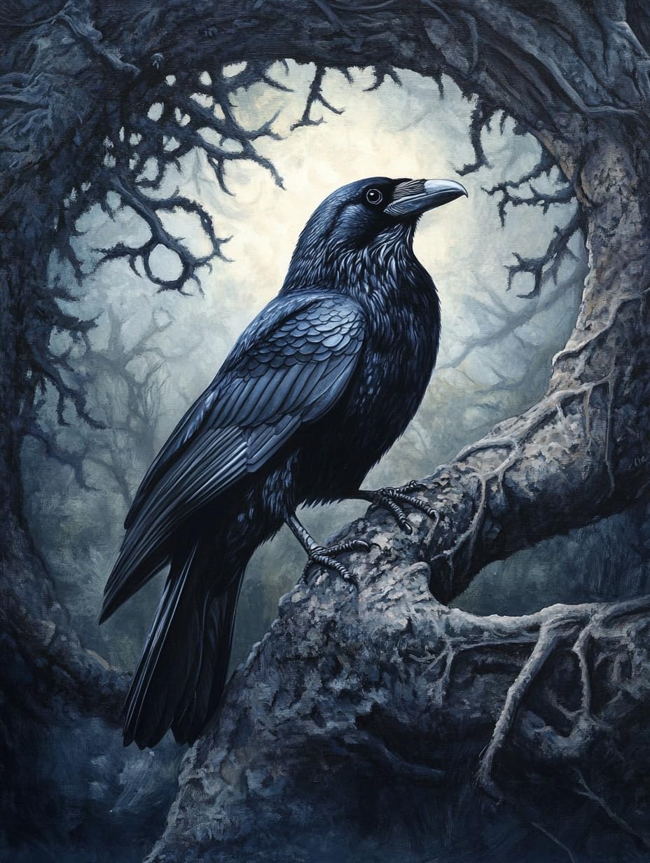 DIY Gothic Black Raven 11CT Pre-Printed Cross Stitch Kit for Adults & Beginners, Easy Needlepoint Pattern for DIY Home Décor & Crafts 627