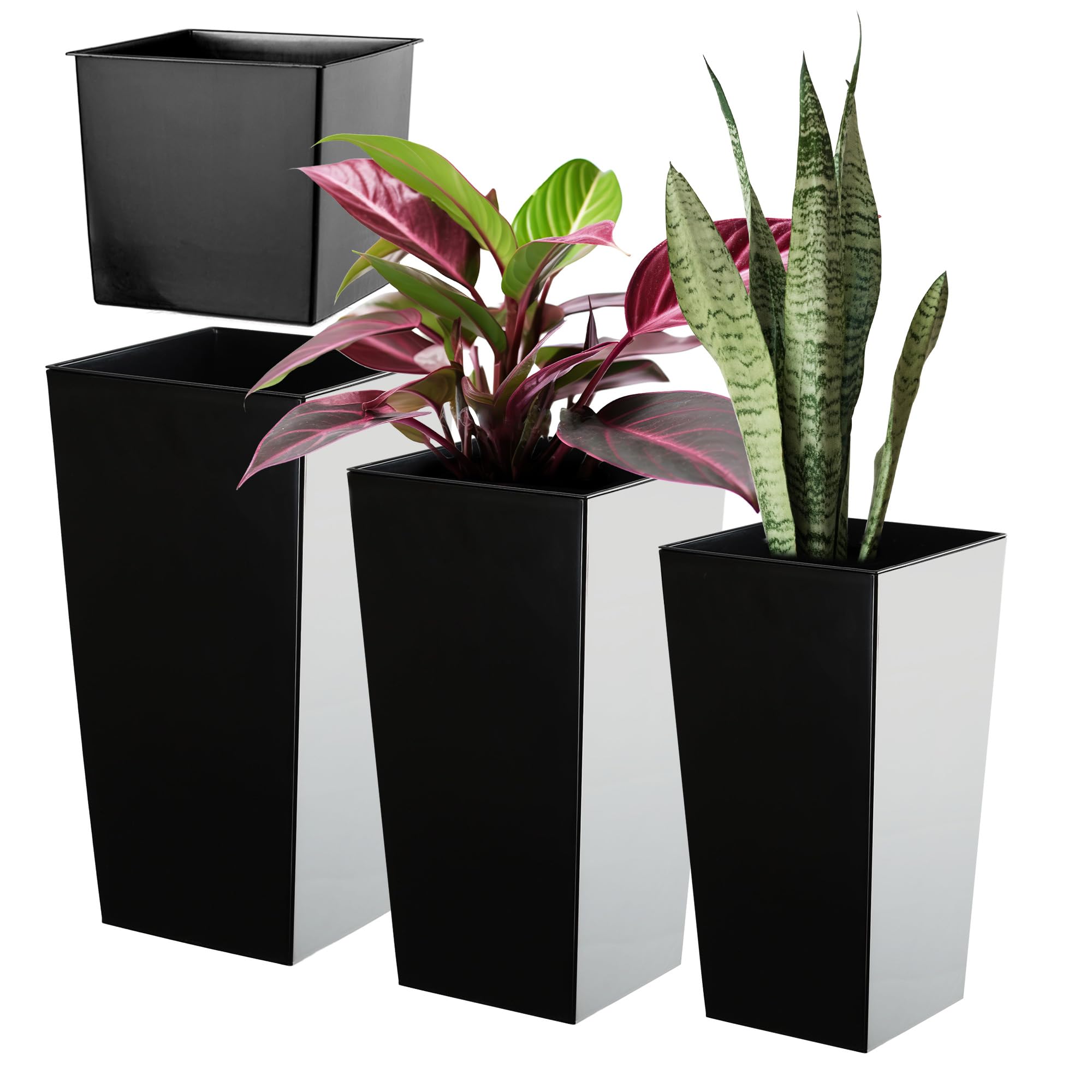 KADAX Maceteros Altos para Plantas de Interior y Exterior, Macetas de Plástico, Jardineras Altas (Liso, Negro, 46.5 cm, 57.5 cm y 68 cm)