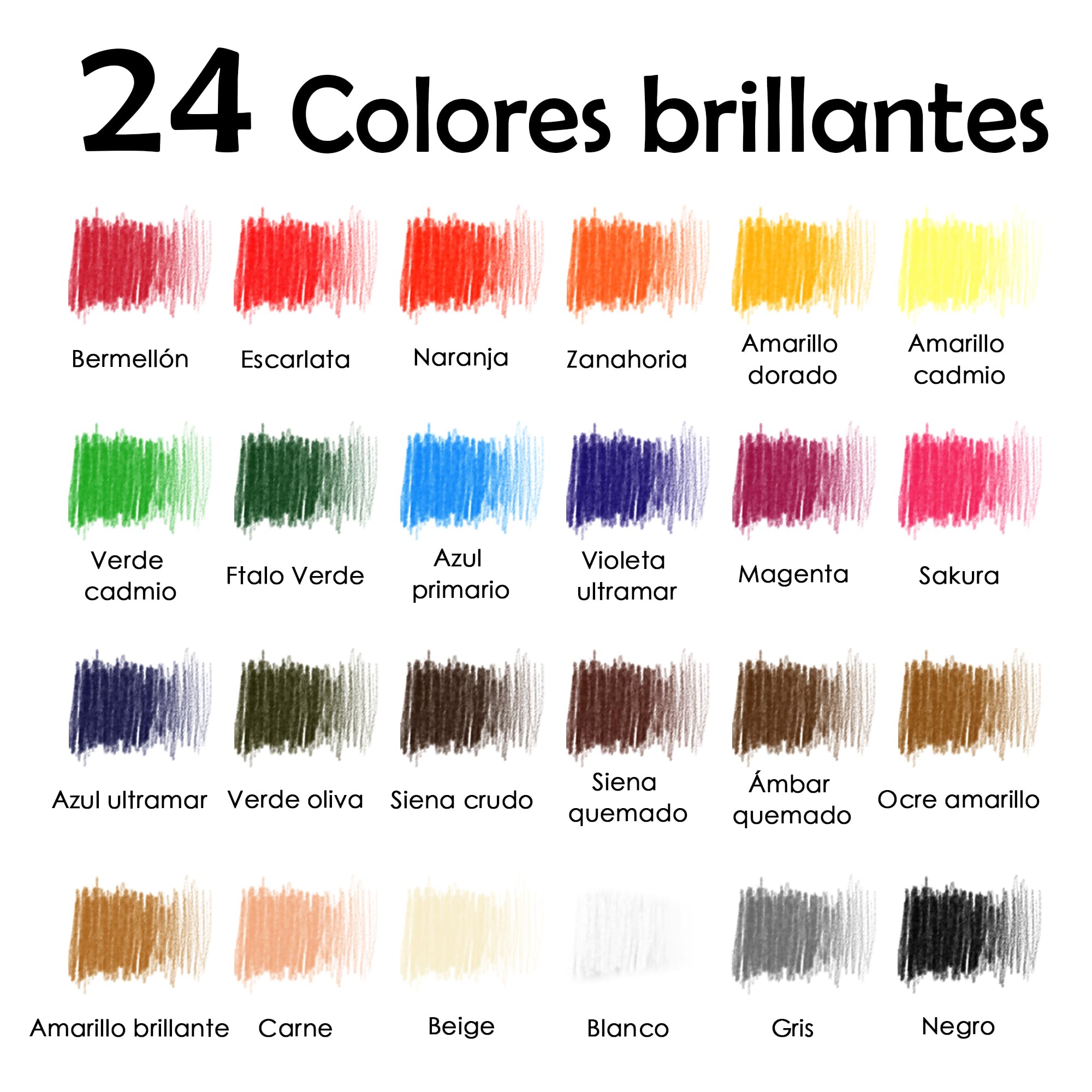 KALOUR PDAS Juego de 24 lápices de carbón de colores, lápices de tiza pastel, tono de piel, para dibujar, sombrear, colorear, capas y mezclar para principiantes y artistas