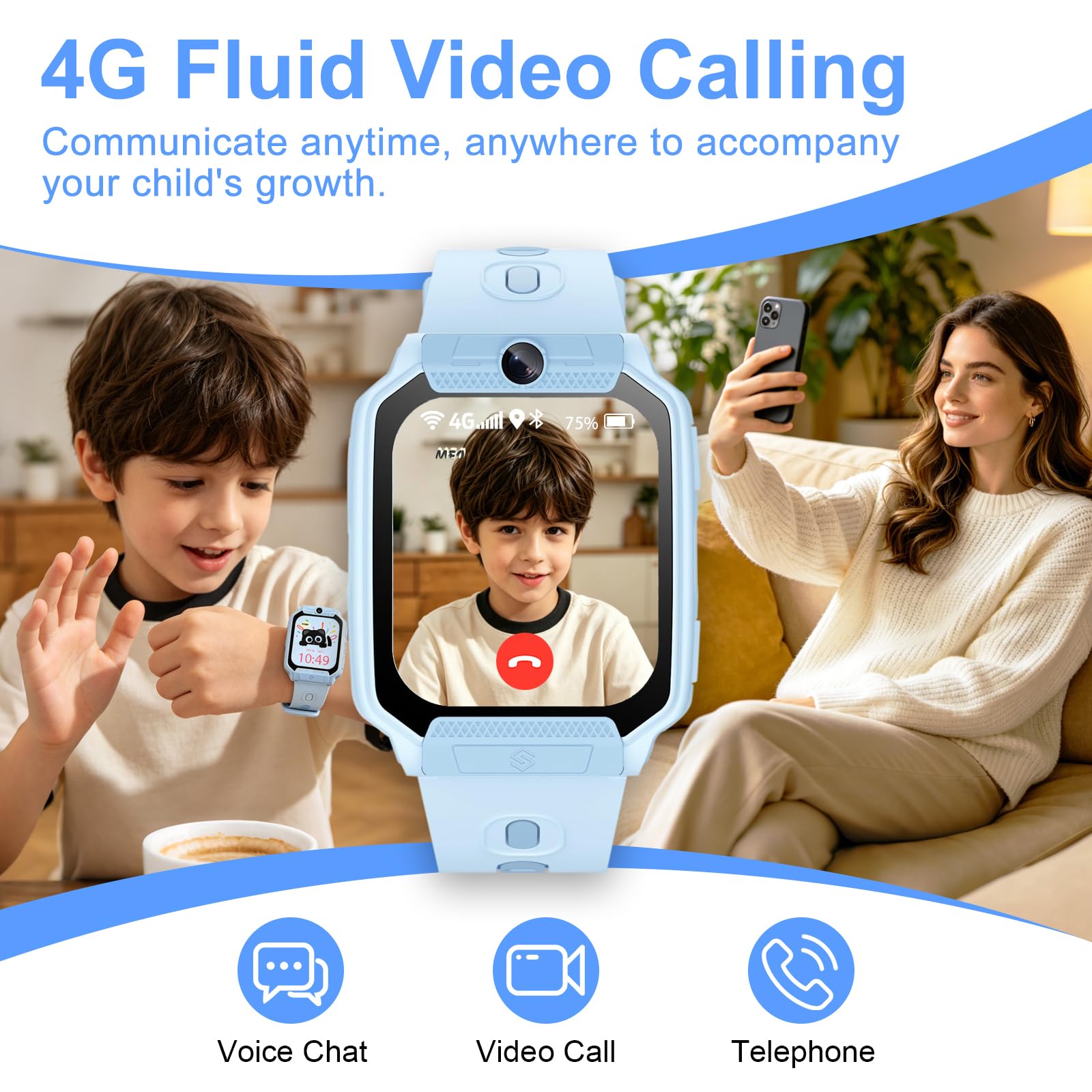 clleylise Reloj Inteligente Niño/Niña - Smartwatch para Niños GPS Llamada Vídeo Bidireccional SOS, Modo Clase, Podómetro Calculadora, Smartwatch Niña Niño con Juegos Educativos Descargables