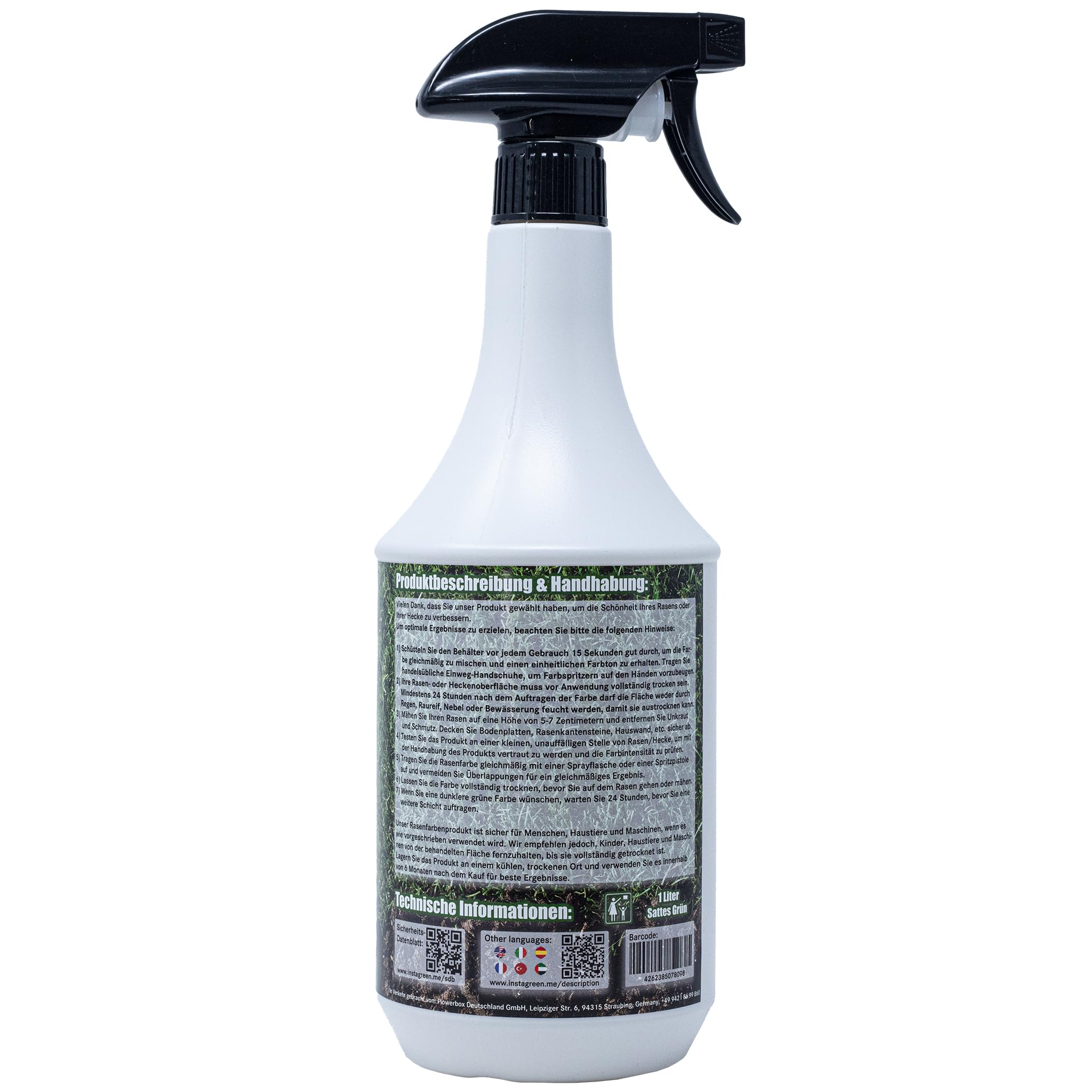 Hecken- & Rasenfarbe 1 Liter Sprühflasche - gebrauchsfertige Grasfarbe - wasserbasiert biologisch abbaubar