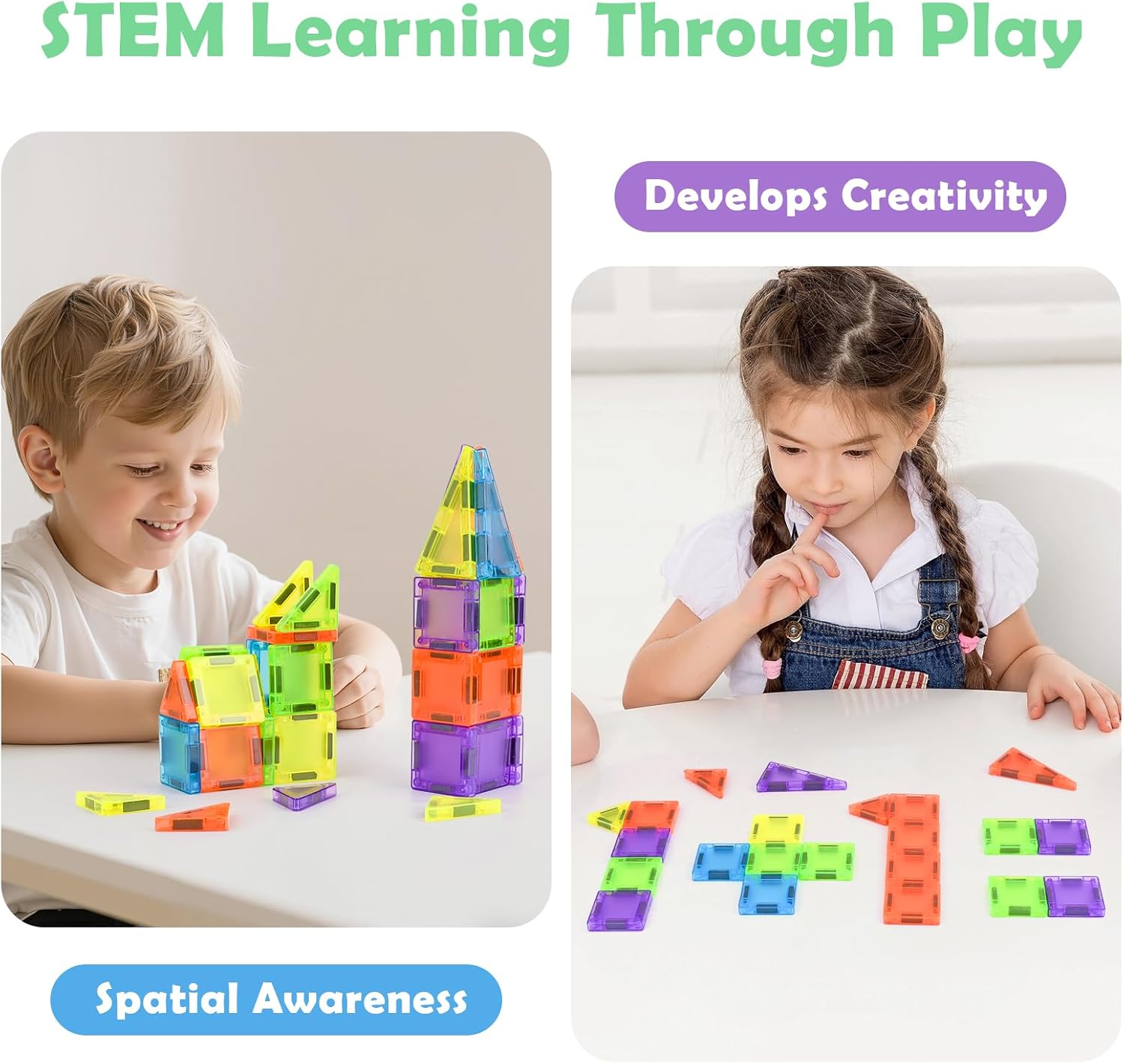 50 Pieces Magnetic Tiles for Children Travel, Magnetic Construction Set, Mini Magnetic Tiles Travel with Metal Box, Magnetic Games Child Gift 3 4 5 6 Years Old