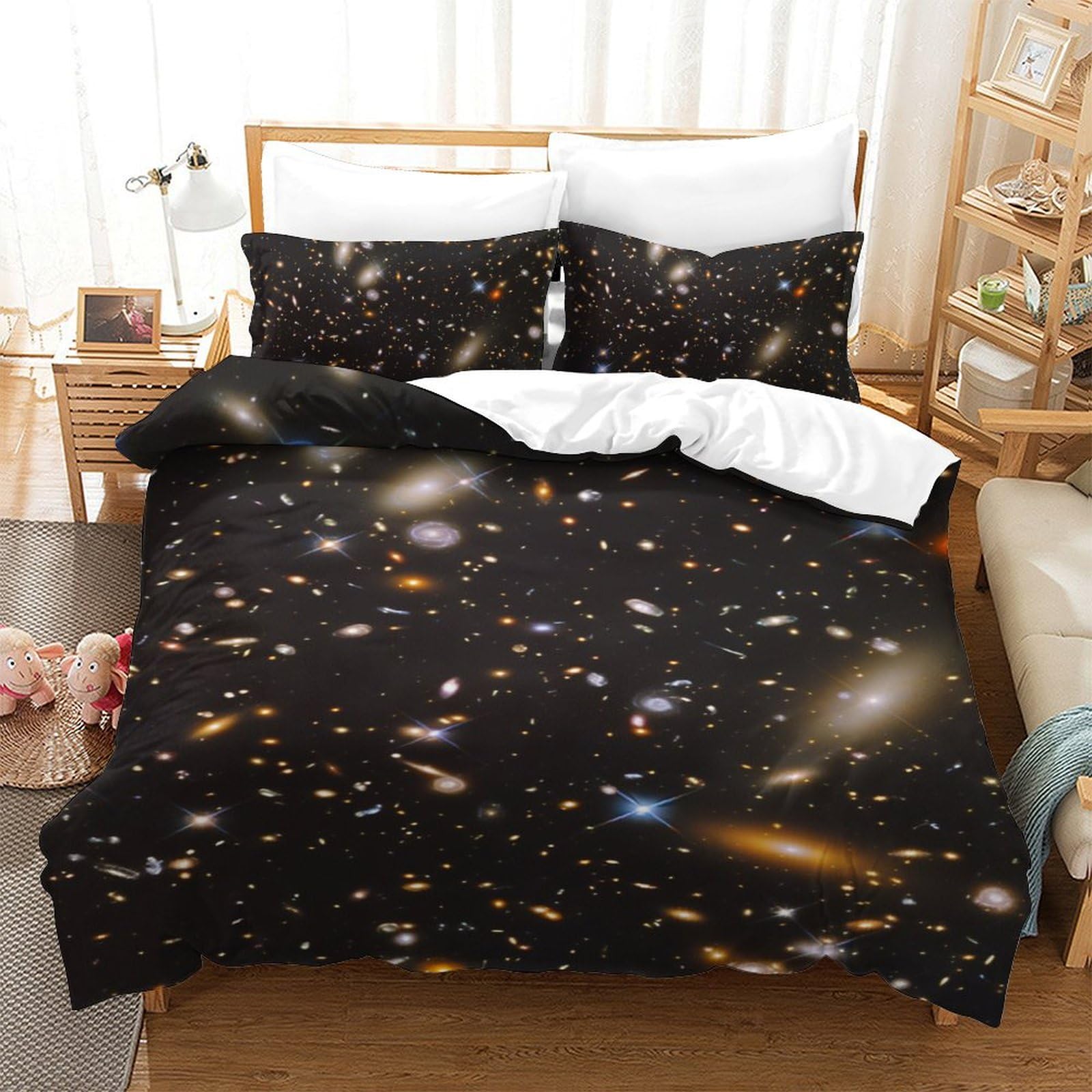 Housse de couette microfibre respirante 140x200 anti-plis galaxies