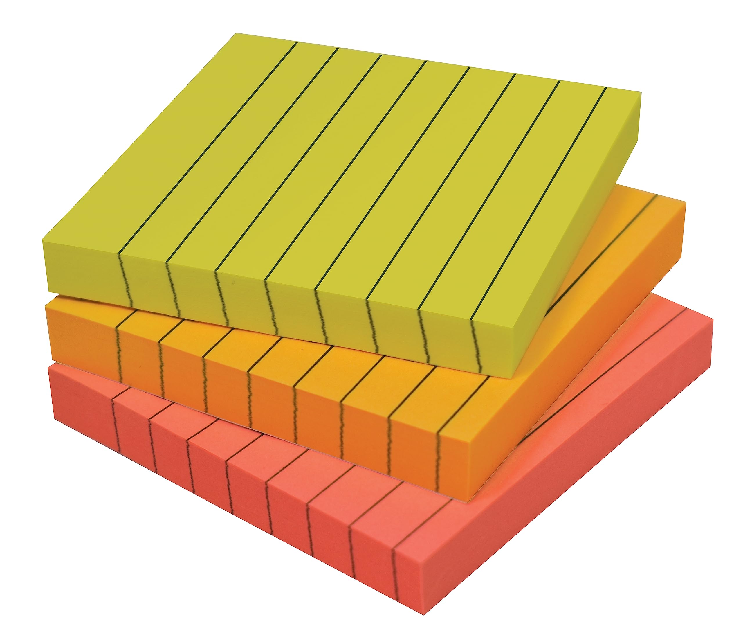 Better Office Products Lined Sticky Notes 3 x 3, 3 Pack, 300 Sheets (100/Pad), Self Stick Notes with Lines, Bright Assorted Colors, Post Memos, Strong Adhesive, 3 Pads