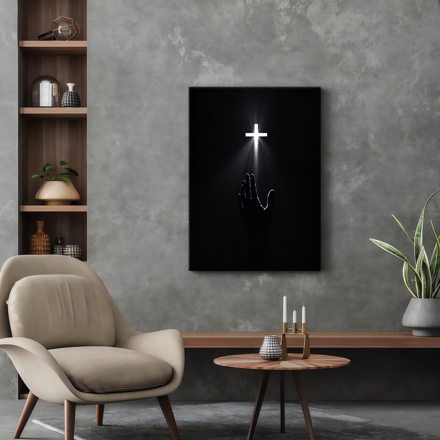 Framed Christian Wall Art Redemption Faith Poster Cross and Hands Black and White Canvas Print Religious Painting Jesus Picture Home Living Room Decor 24x36 Inch Ready to Hang