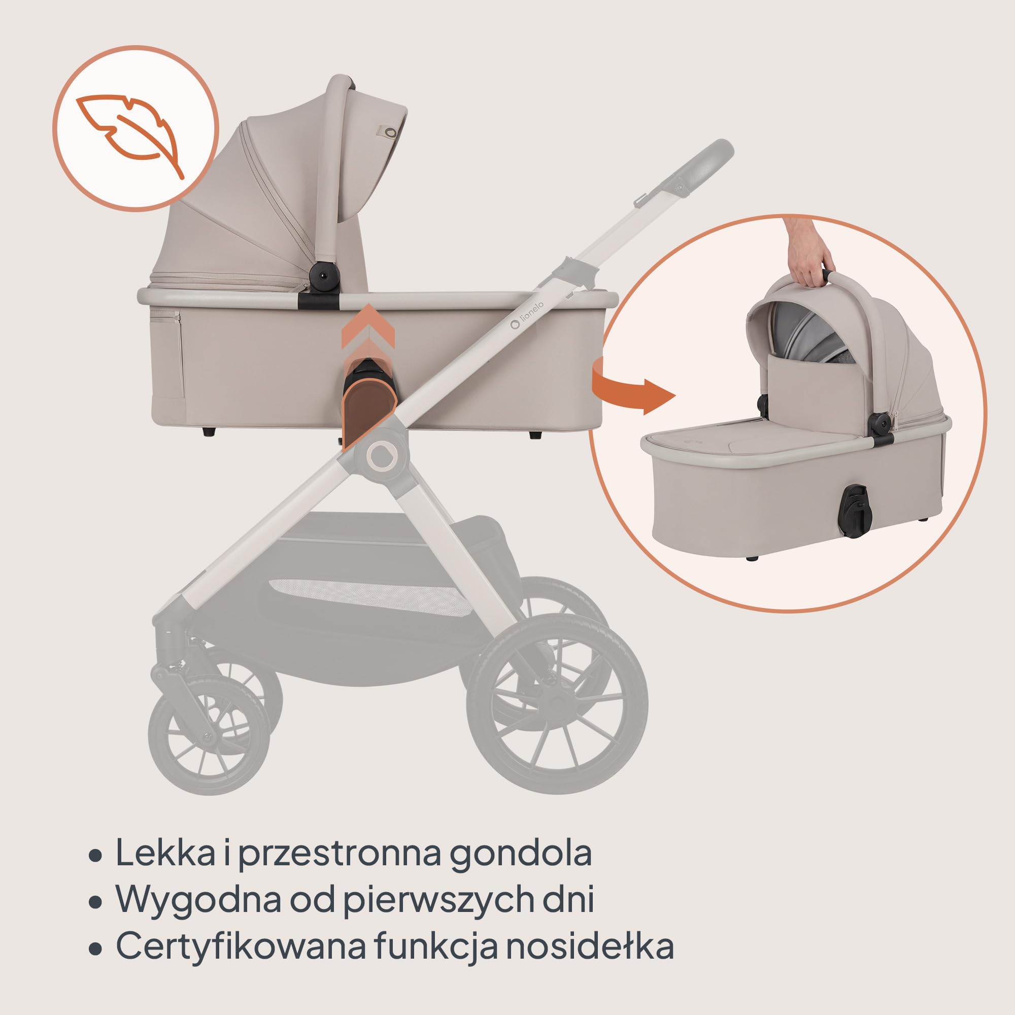LIONELO LAYLA Wózek dziecięcy kombi 3 w 1 0-48 miesięcy do 22 kg, wózek dziecięcy do 9 kg, fotel samochodowy do 13 kg, AiryDots, koła PU obracane o 360°, pełne zawieszenie (czarny)