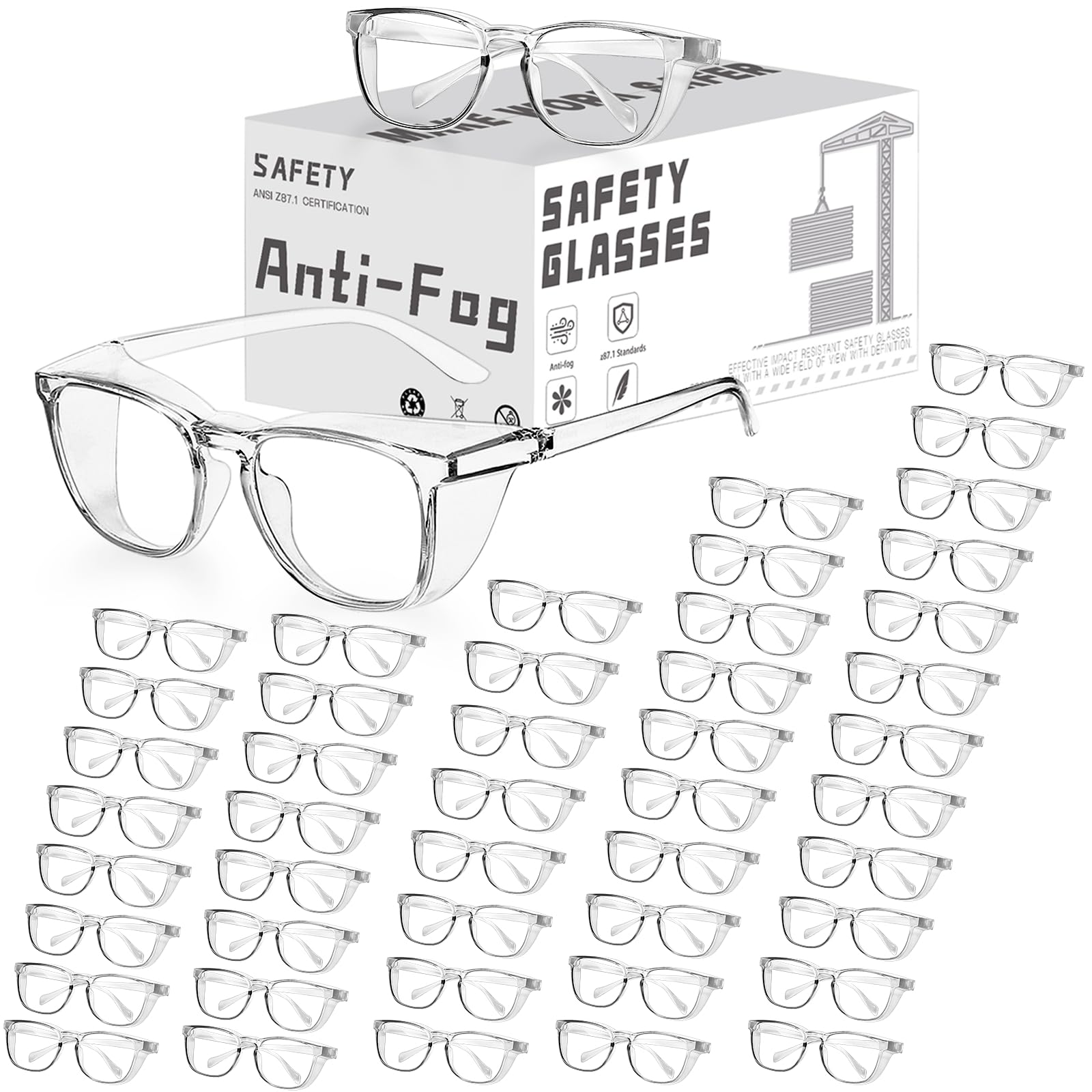 Ansi Z87.1 - Occhiali di sicurezza trasparenti con protezioni laterali, anti appannamento, antigraffio, eleganti occhiali di sicurezza per uomo