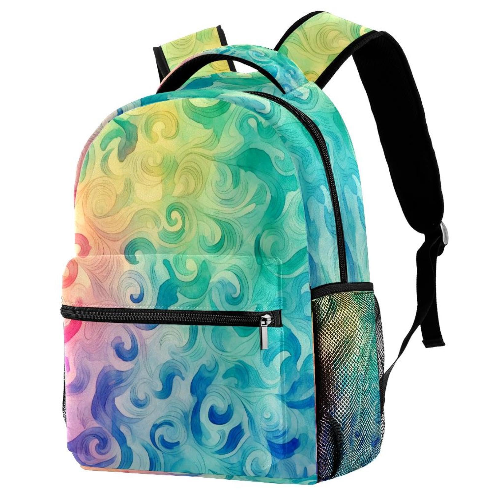 Mochila escolar multicolor de 40cm con textura de remolino para laptop y libros 7