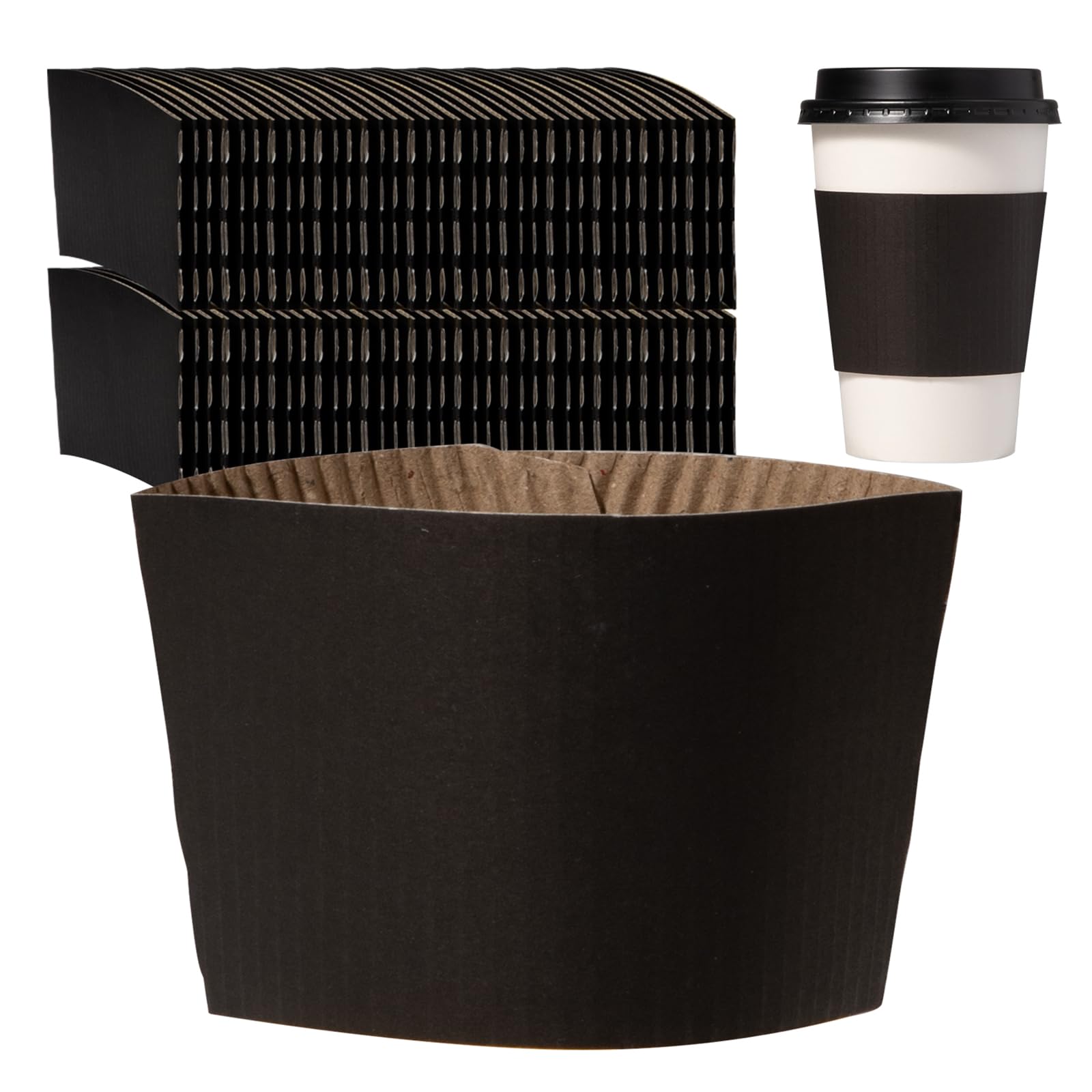 FMP Brands 100 Pack Black Coffee Sleeves for 16-24 oz Coffee Cups, Disposable Hot Cup Sleeves, Coffee Cup Sleeves for Hot Drinks, Beverage Insulator