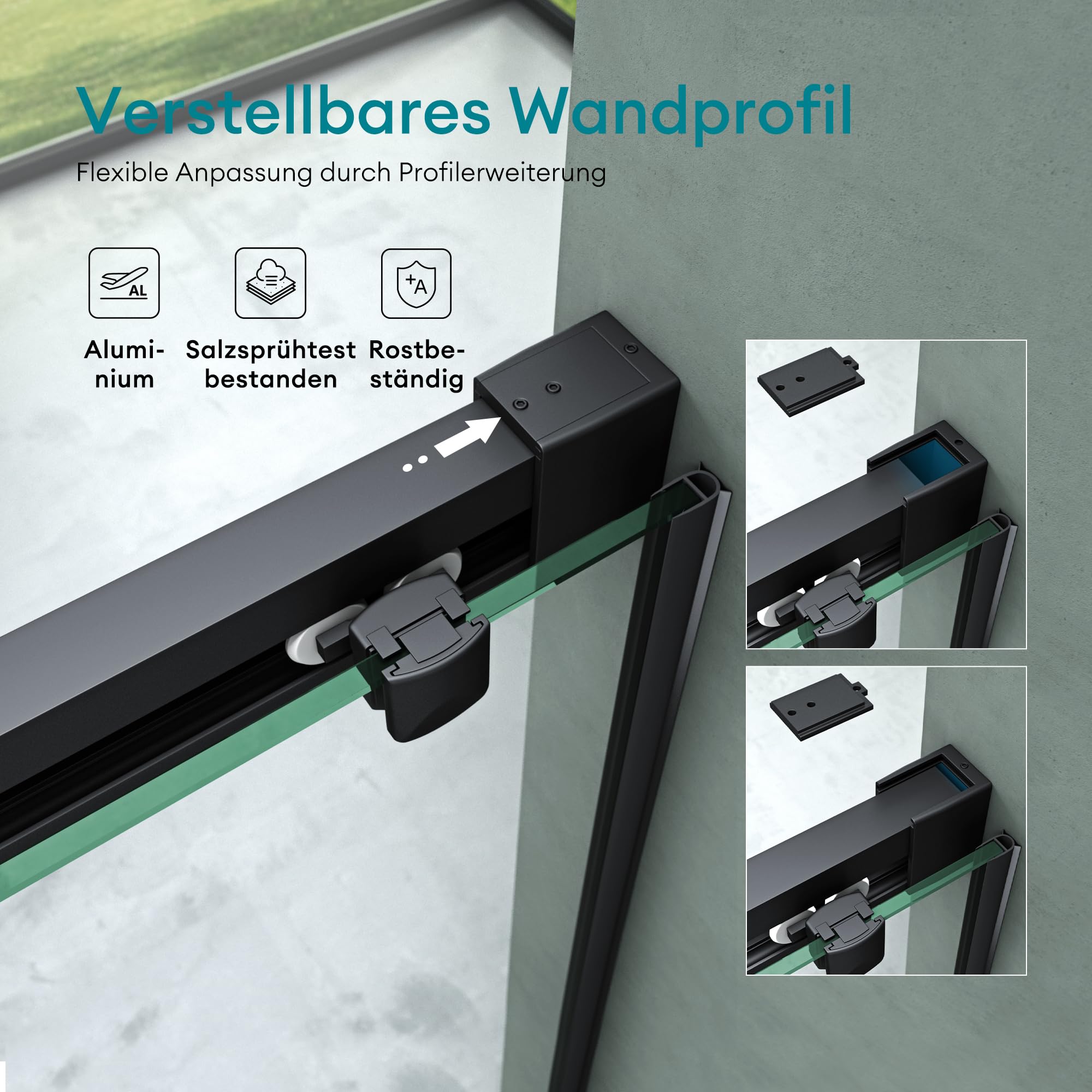 Mai & Mai Duschtür Nischentür dusche Duschabtrennung Duschkabine 130x195cm Schwarz Nischenschiebetür 6mm ESG-Sicherheitsglas inkl. Soft-Close Teramo12K
