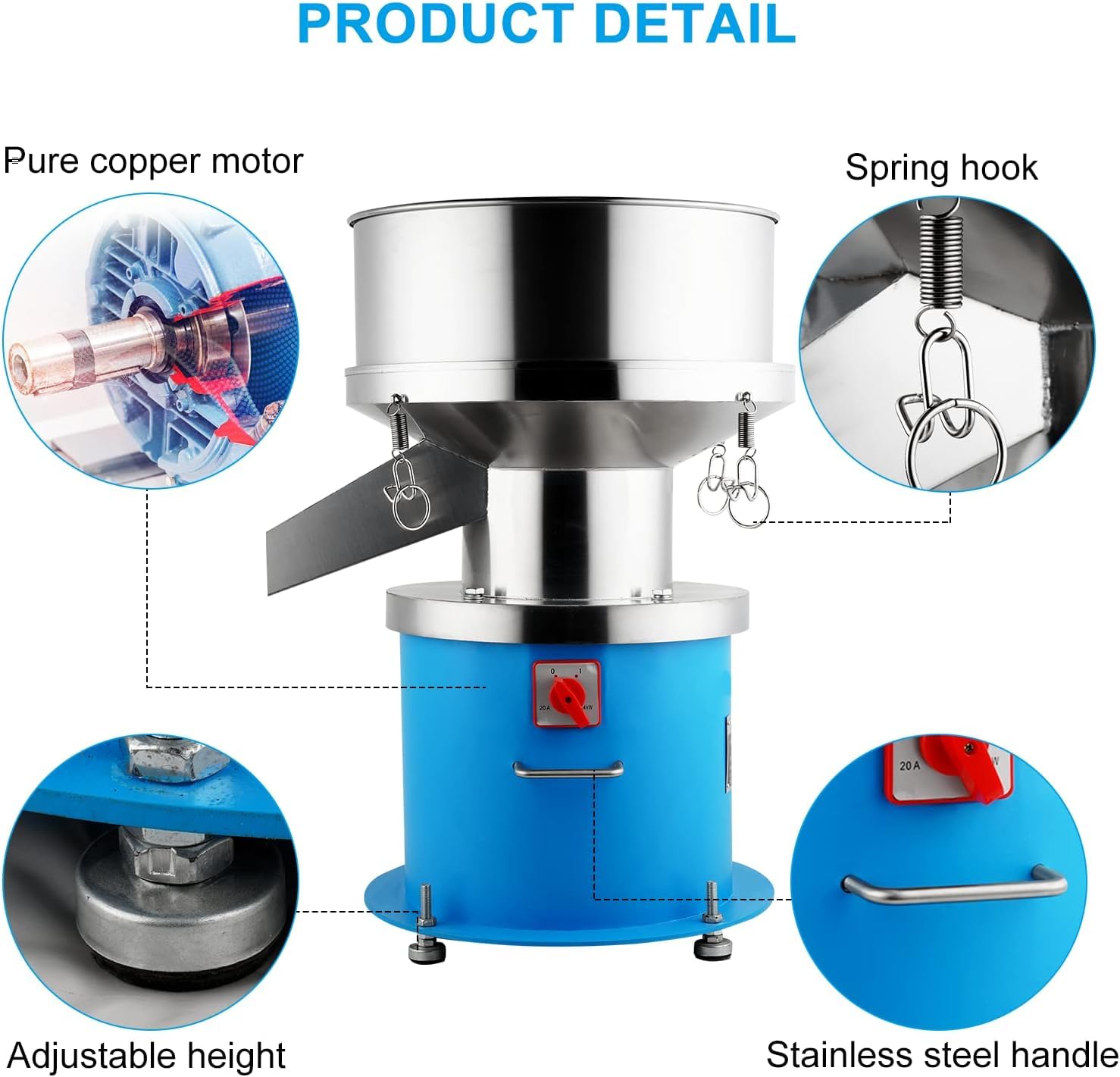 Setaccio Vibrante Elettrico da 750 W, setaccio per polveri in Acciaio Inox da 400 mm per Farina, liquidi, minerali, 220 V con Un setaccio