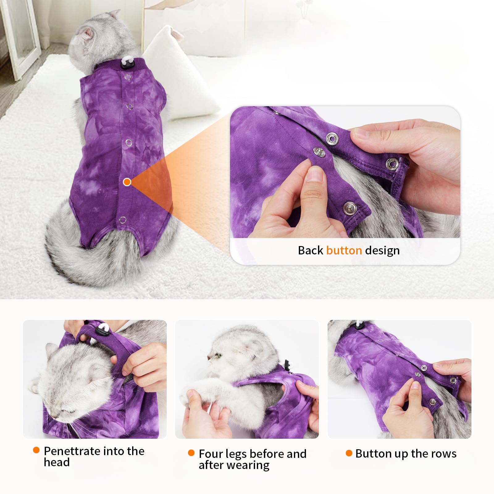 GOZINA Cat Recovery Suit, Anti-licking Cat Surgery Recovery Suit, Breathable Post-Surgery Onesie for Female Cats (Purple, M) - Image 4