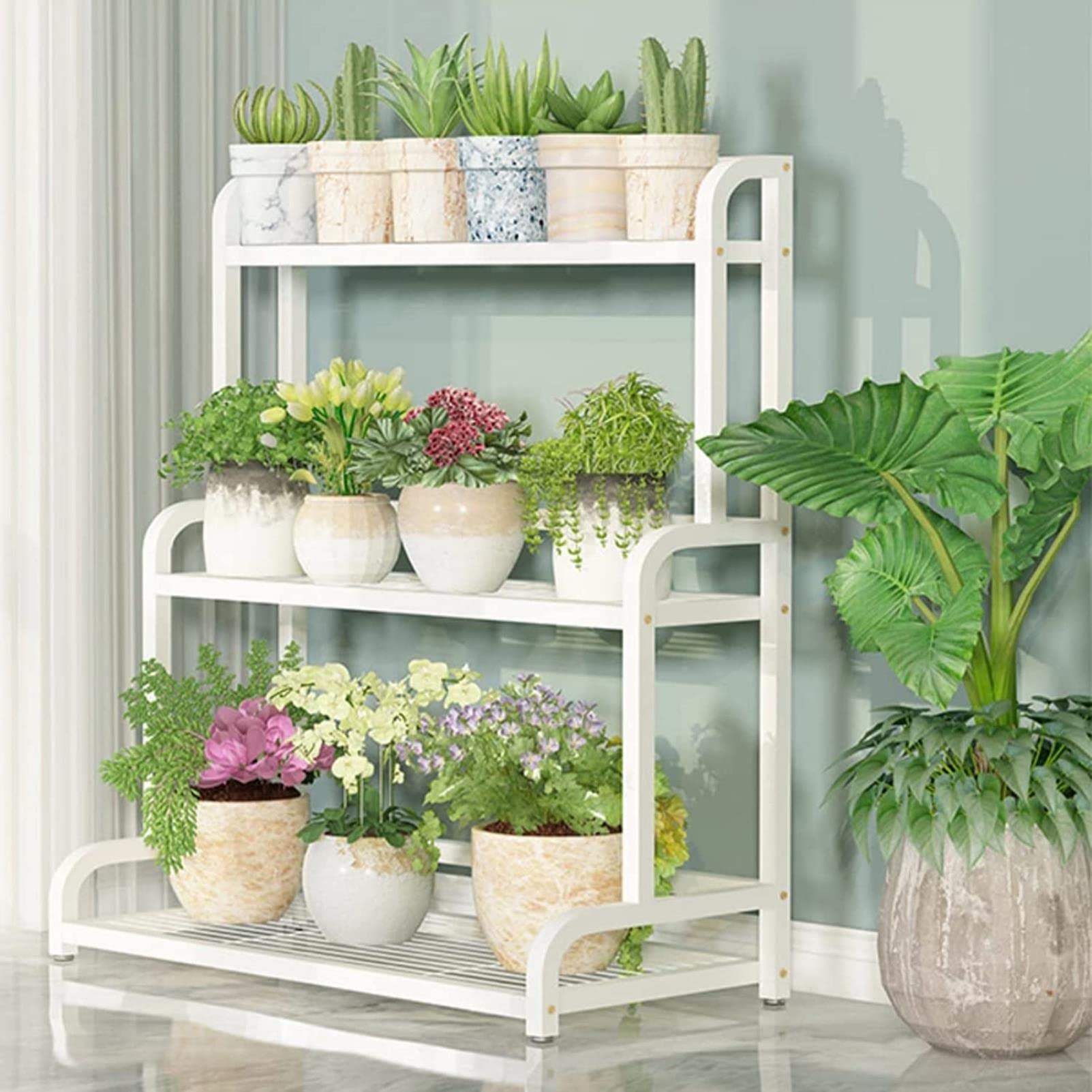 Étagère à Plantes d'intérieur et d'extérieur à Plusieurs Niveaux, étagère à Fleurs en métal Blanc de 102 cm de Haut, présentoir d'angle pour Jardin et Maison, idéal pour Les Plantes en Pot e
