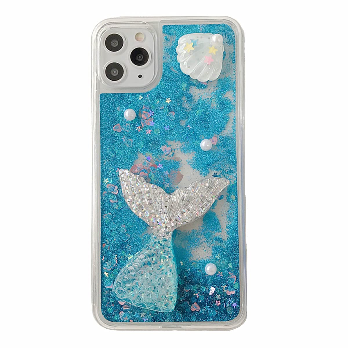 Tivenfezk Nadoli Compatible with iPhone 15 Pro Max Case Glitter,Cute Funny Handmade Mermaid Conch Transparent Flowing Quicksand Sparkle Bling Protective Skin Cover