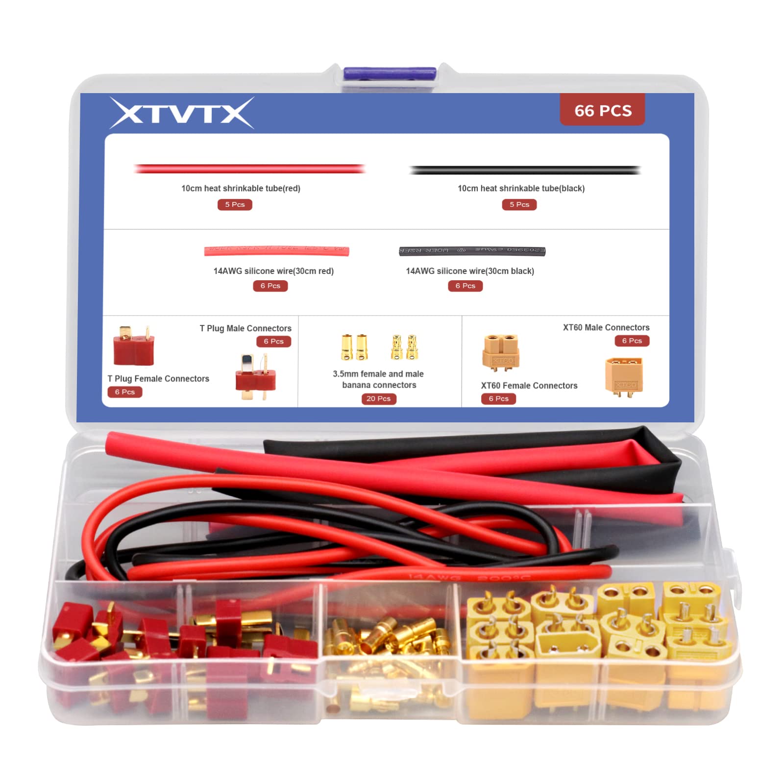 Senven XT60 Steckverbinder Set, 15 Paar (männlich & Weiblich) – Inkl. 60 Schrumpfschläuche, Für RC Lipo Akkus, Drohnen, Modellbau (30A Dauerstrom)