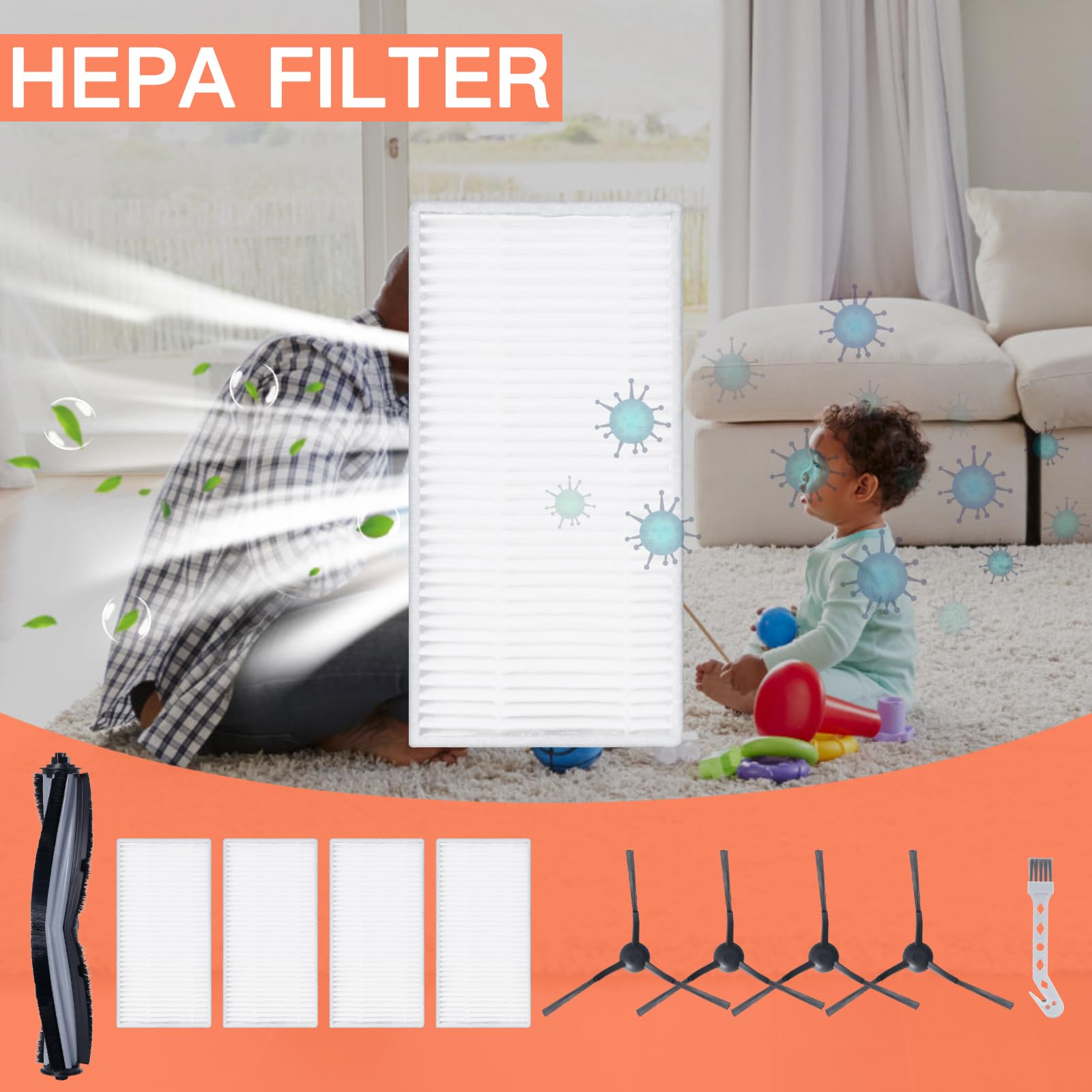 Kit Pièces Détachées Pour Aspirateur Robot Eureka J20 - 2 Brosses Latérales, 1 Brosse Principale, 2 Filtres Et 2 Sacs - 8