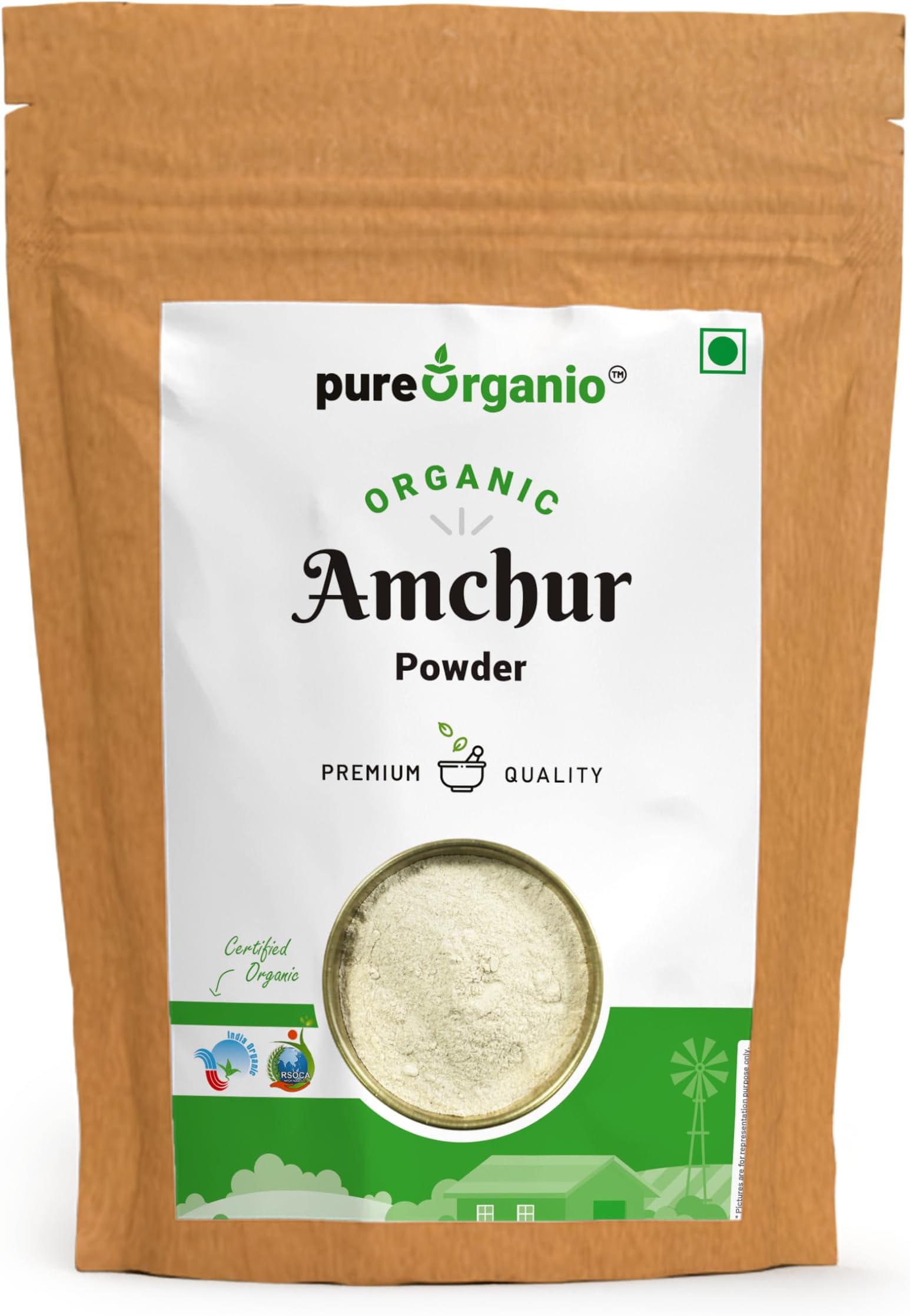 Pure Organio Organic Amchur Powder, Authentic Dry Mango Powder, Traditional Aamchoor Powder for Flavorful Indian Cuisine, NPOP Organic Certified Indian Spices (200 Gm)