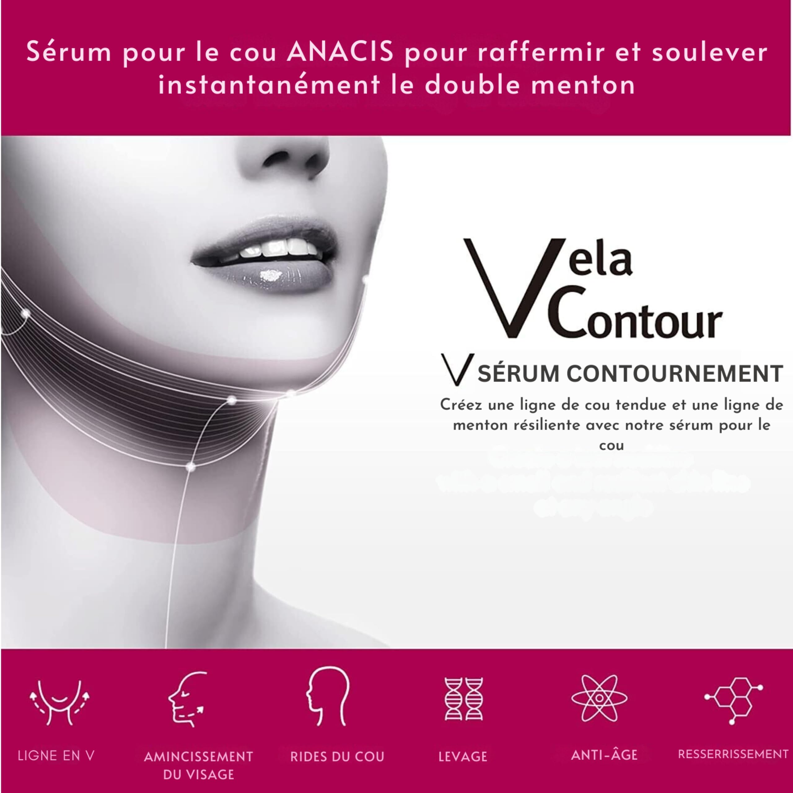 Vela Contour Sérum - Raffermissant et Liftant pour le Cou, Anti-Rides, Réduit le Relâchement et le Double Menton | ANACIS Sérum Visage et Cou