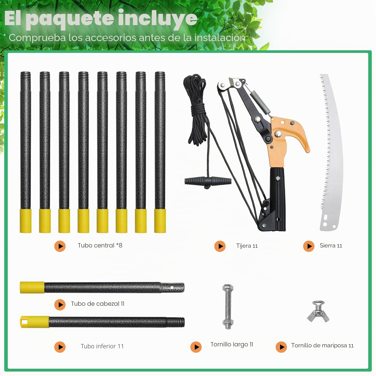 Sierras de poste para podar árboles, podadora manual de 13.7 pies, podadora de mango largo extensible, hoja de acero afilada y tijeras para ramas altas