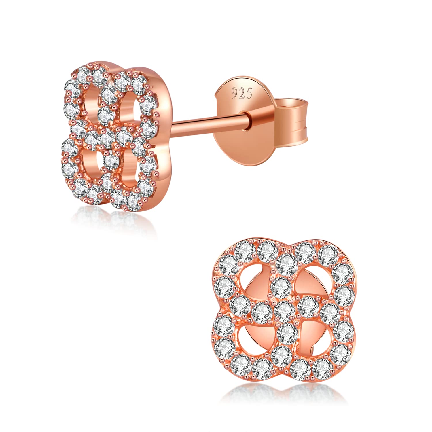 Chic BijouxClover Earrings for Women – With Round Cubic Zirconia stones and 925 Sterling Silver – Gift for Her Birthday, Rose Gold Jewelry